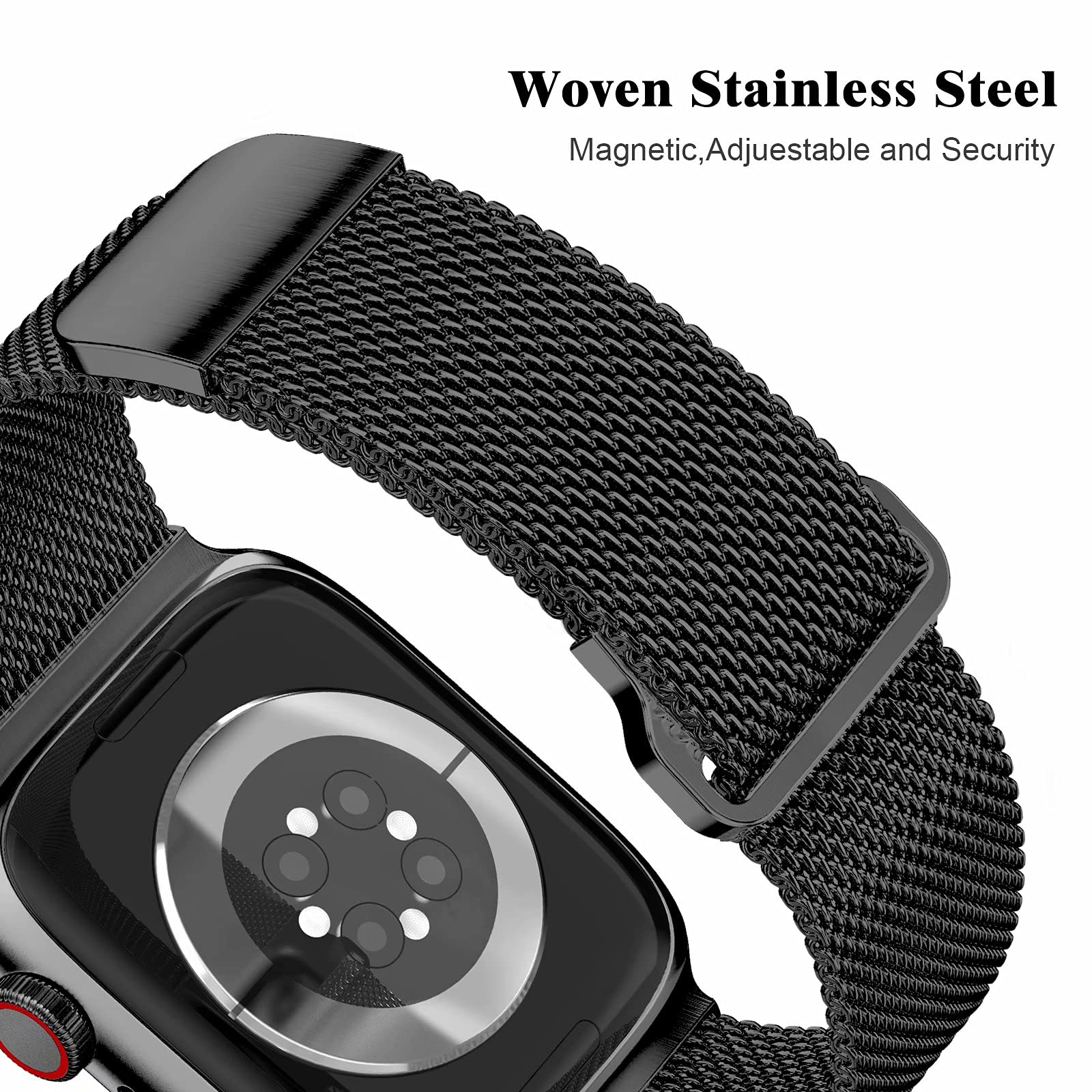 Geoumy Metal Magnetic Bands Compatible For Apple Watch Band 44Mm With Case, Stainless Steel Milanese Mesh Loop Replacement Strap