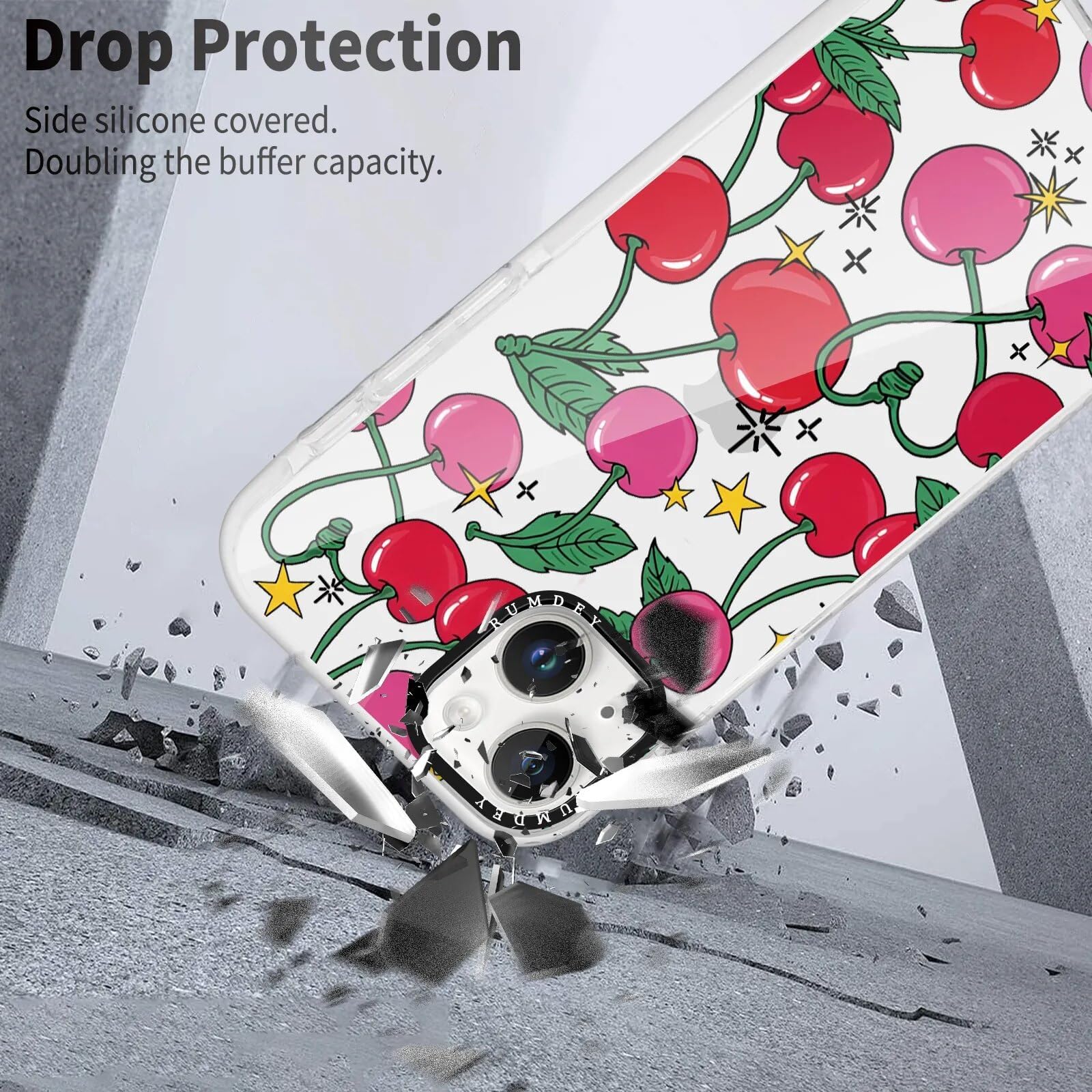 Rumdey 2 Pack Cute Cherry For Iphone 15 Plus 6.7'' Phone Case, Transparent Tpu Aesthetic Design Clear Cases Soft Silicone Slim T