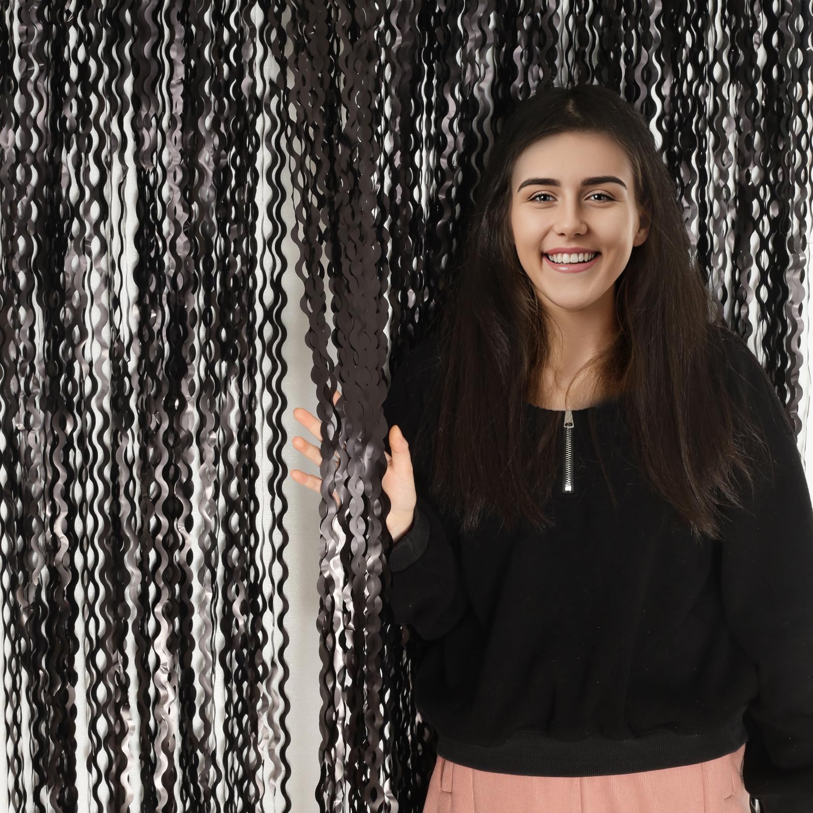 Black Foil Fringe Curtains Party Decorations   4 Pack 3.3 Ft X 6.6 Ft Foil Party Curtain Streamer Backdrop For Halloween | Gradu