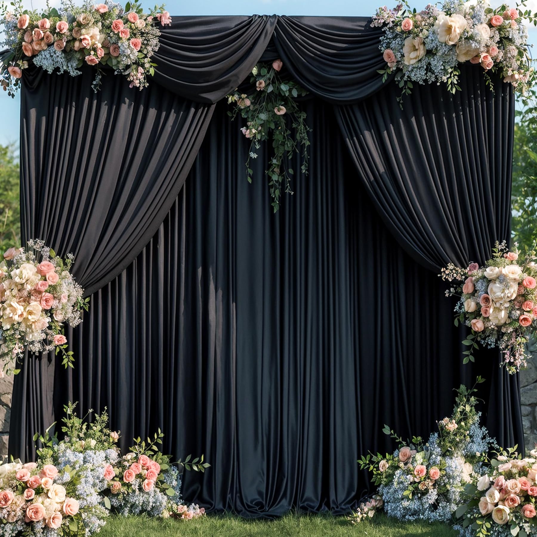Black Backdrop Curtain For Parties Wrinkle Free Black Photo Curtains Backdrop Drapes Fabric Decoration For Birthday Party Weddin