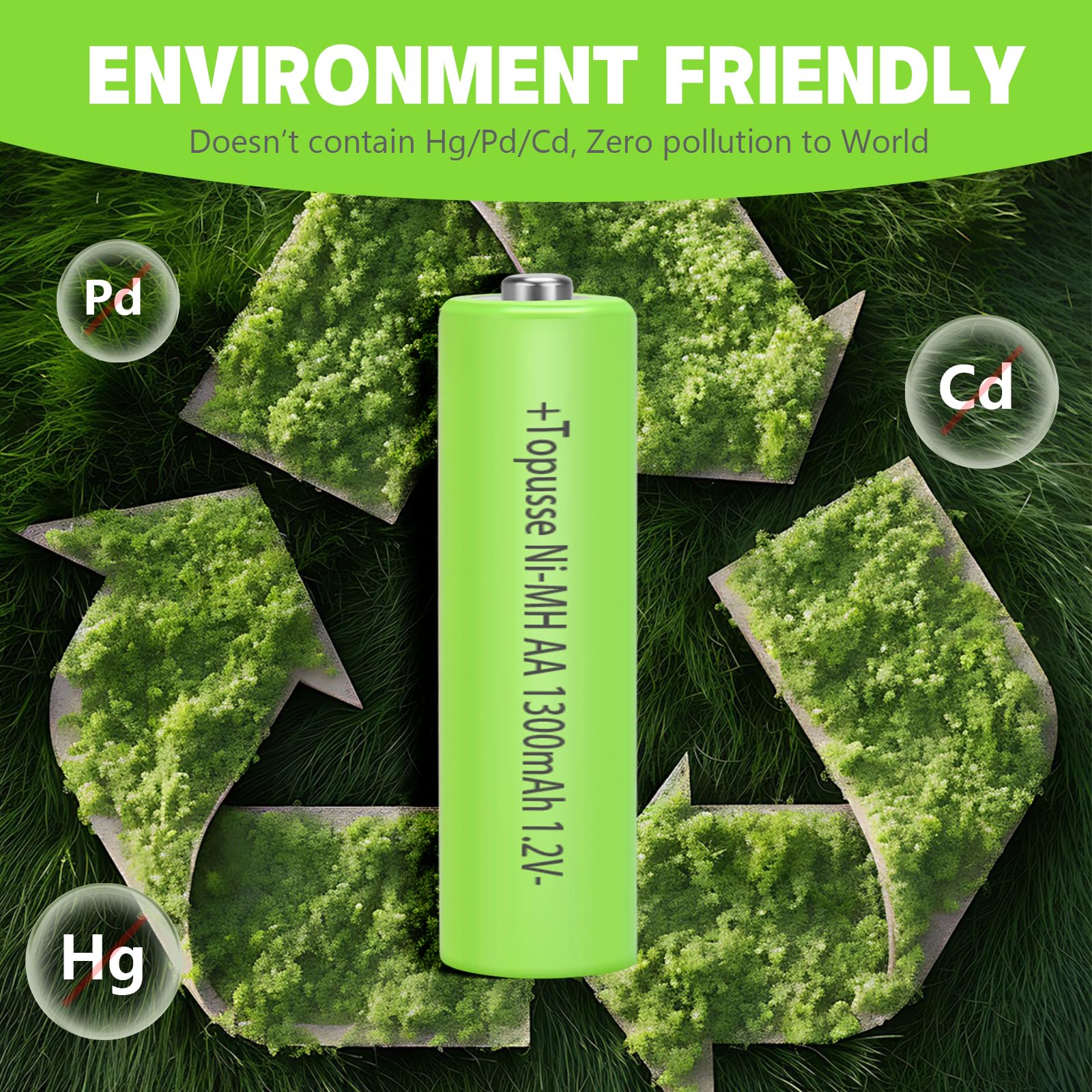 Topusse 8 Pack Rechargeble 1.2V Ni-Mh Aa Batteries, Long-Lasting Double A Size Nimh Battery 1300Mah For Outdoor Solar Lights