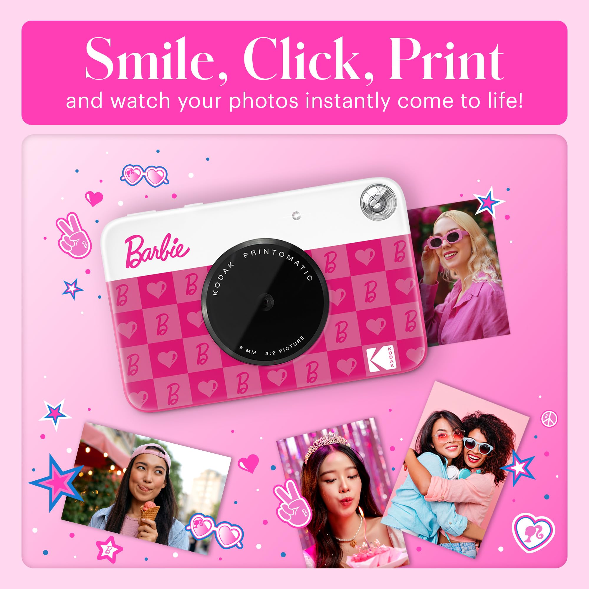 Kodak X Barbie Printomatic Full Color Instant Print Digital Camera   5Mp Portable Barbie Camera   Colorful Photos On Zink 2X3 St