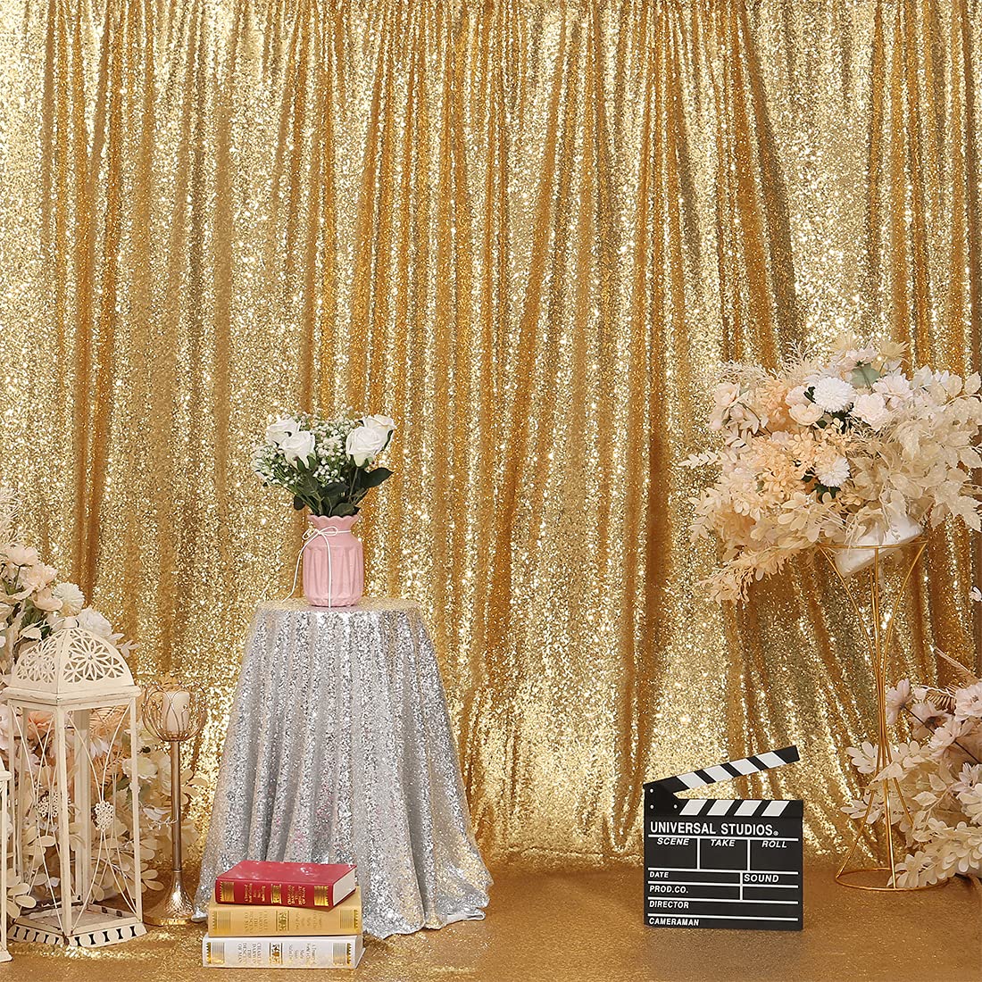 Poise3Ehome Gold Sequin Backdrop Curtain, 10Ft X 10Ft Golden Glitter Photography Background Curtains, Sequence Backdrop Drapes F