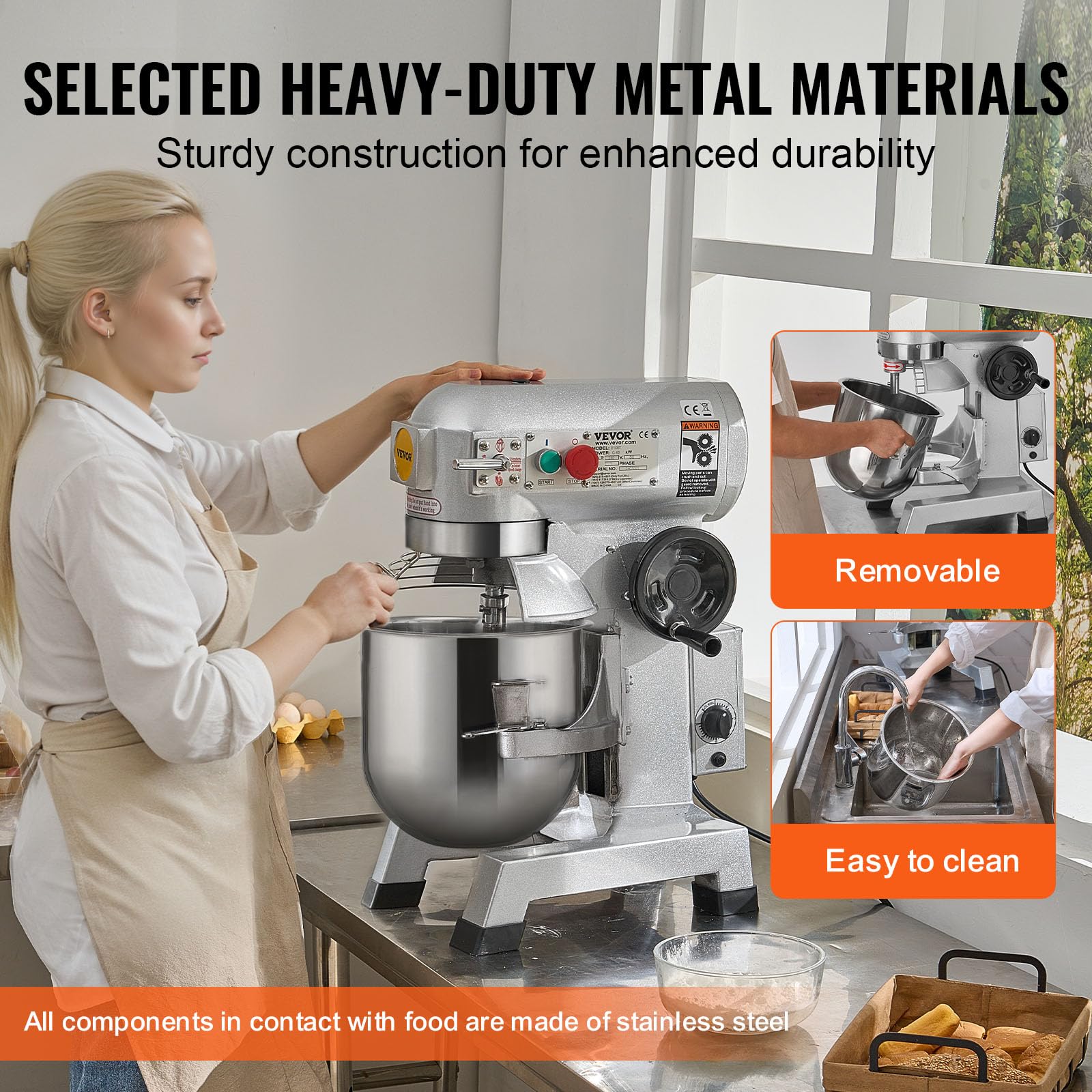 Vevor Commercial Food Mixer, 15Qt Capacity With Timer, 500W Stainless Bowl Durable Electric Mixer For Commercial Use, 3 Speed Op