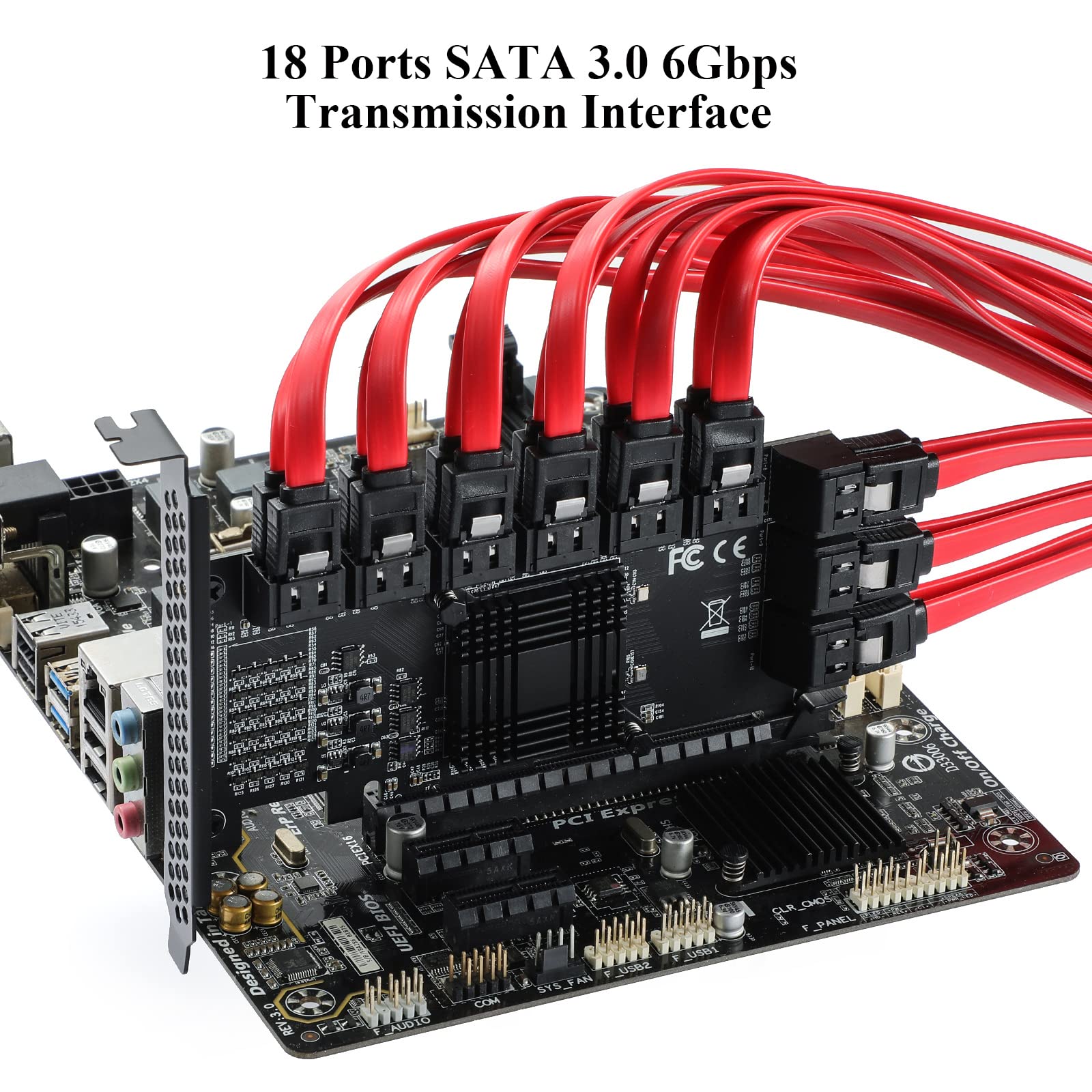 Mzhou Pcie Sata Card 18 Port Sata 4X 6Gbps Sata 3.0 Devices Pcie Card With Sata Cables & Sata Power Cable(Asm1166+575 Chip)