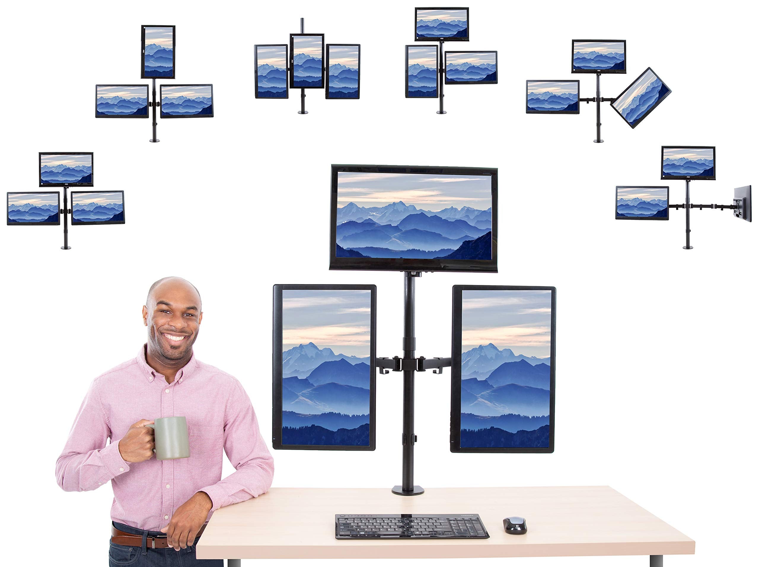 Stand Steady Triple Monitor Desk Stand With Clamp On Base, For Home Or Office Use, Height Adjustable Computer Monitor Stand With