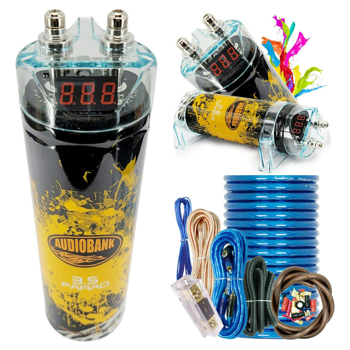 Audiobank 3.5 Farad Capacitor Car Audio 3500 Watts Power 12V Car Digital Power And Audiotek At Bcc4Ab Complete 4 Gauge Car Ampli