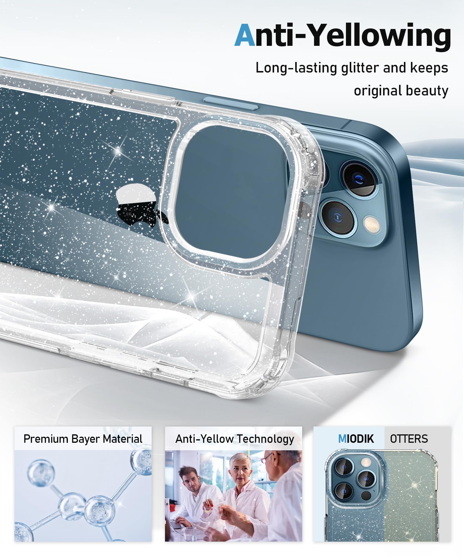 Mtvoox For Iphone 12 Pro Max Case With Screen Protector + Camera Lens Protector, [Non Yellowing] Clear Glitter Phone Case, Shock