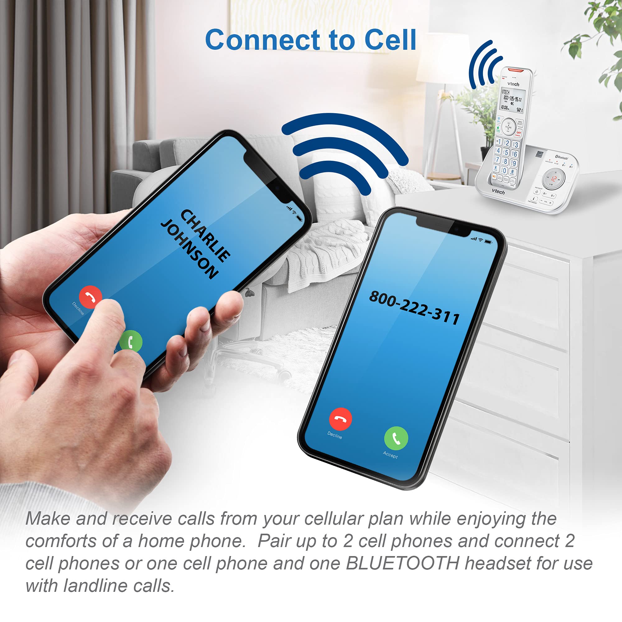 Vtech Vs112-37 Dect 6.0 Bluetooth 3 Handset Cordless Phone For Home With Answering Machine, Call Blocking, Caller Id, Intercom A