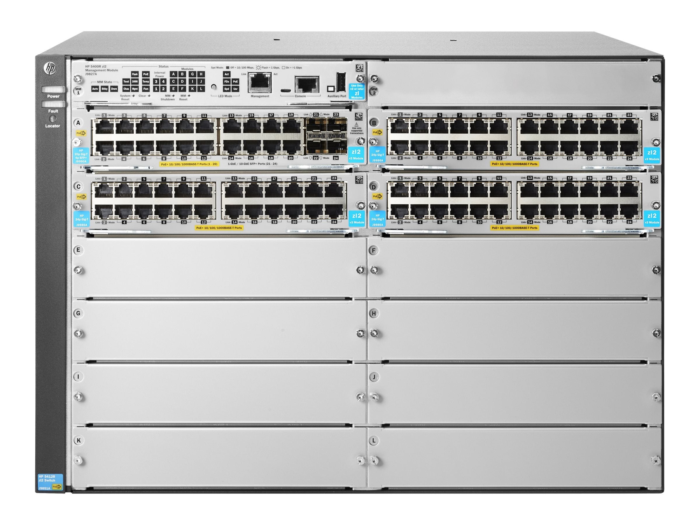 HP 5412R 92GT PoE+/4SFP+ (No PSU) v3 zl2 Switch (JL001A)