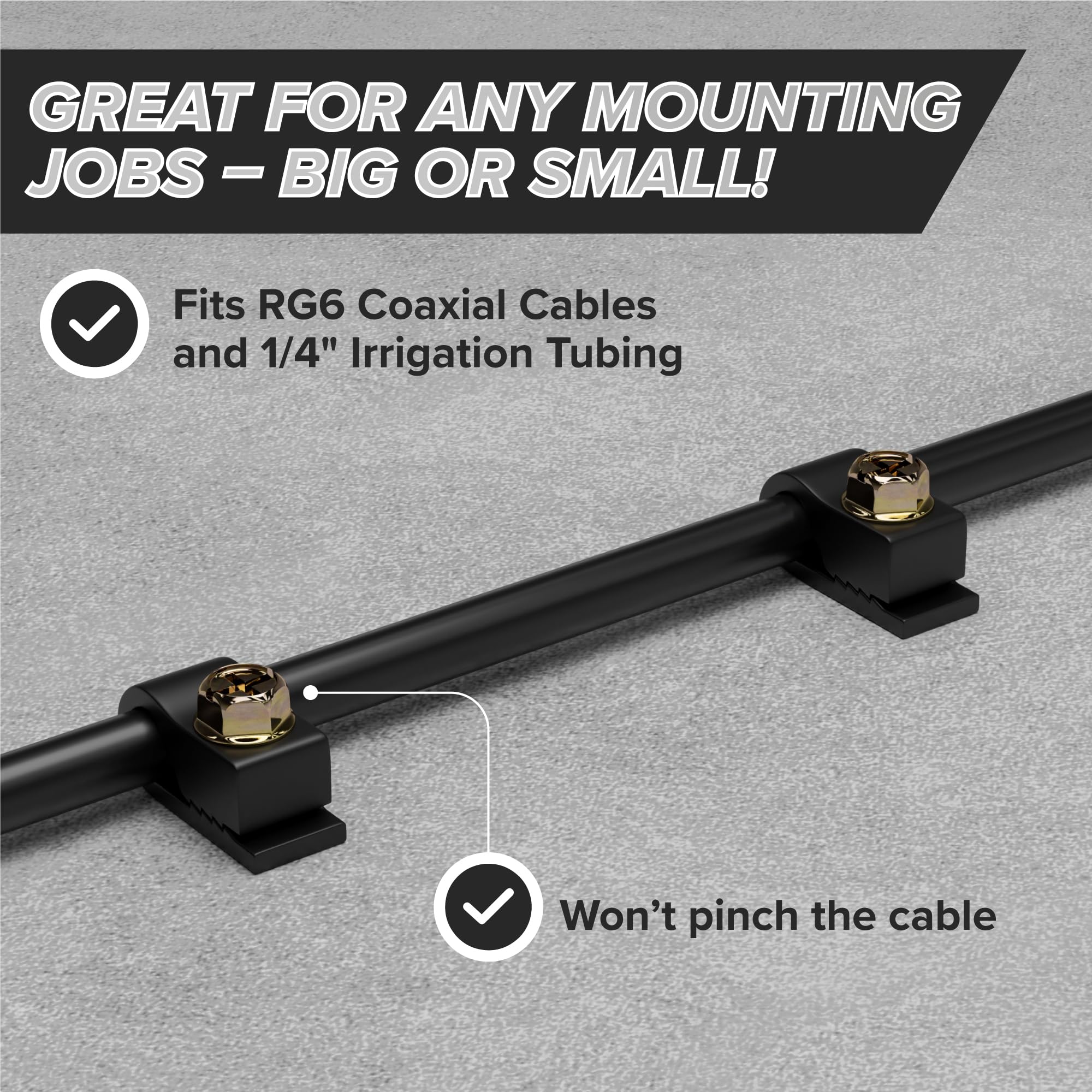 THE CIMPLE CO Single Cable Wall Wire Clips 1/4 inch Screw Fastener Coaxial Cat6 Ethernet Plastic Black 100 Pack