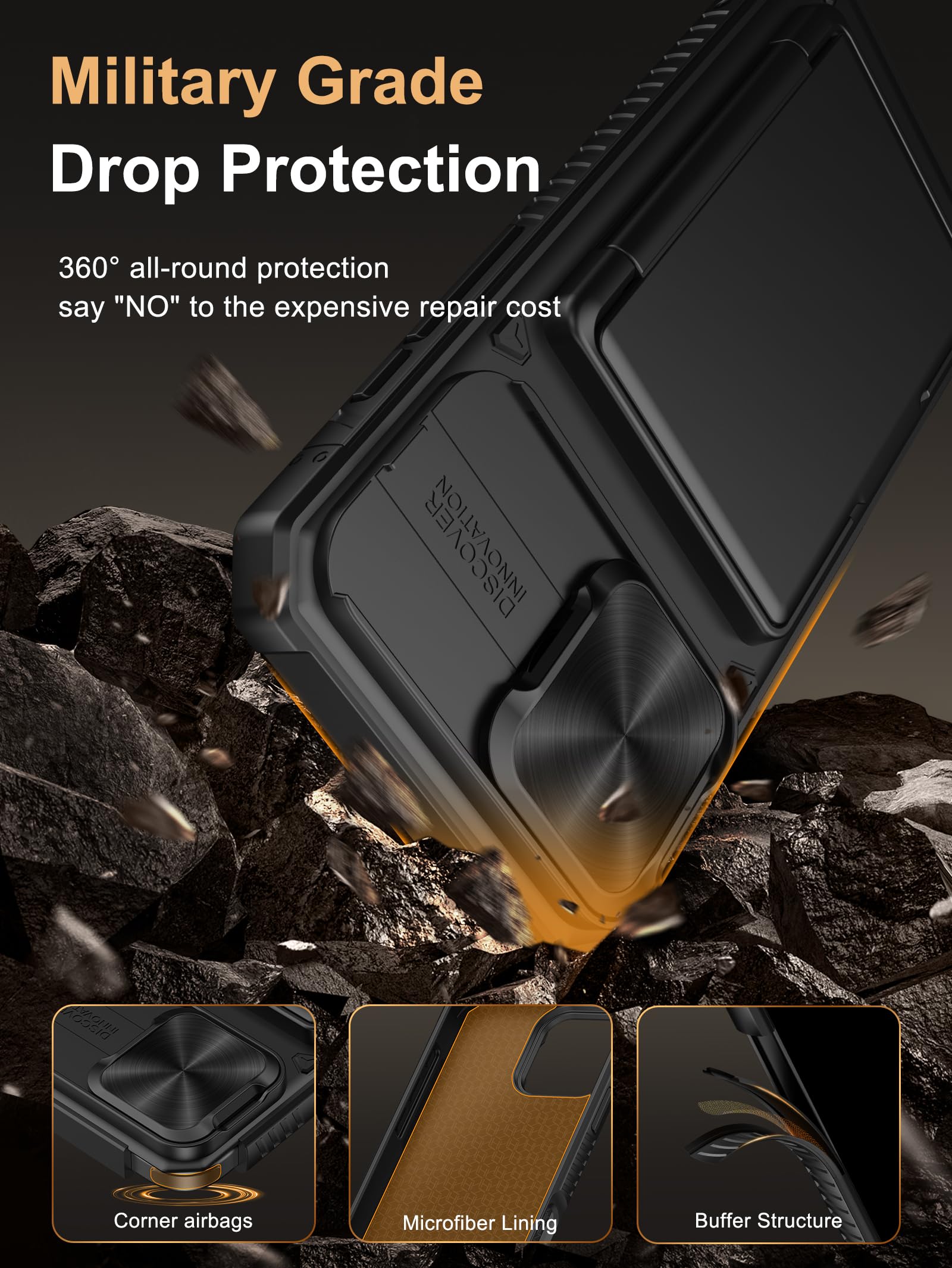 Vihibii For Iphone 16 Pro Max Case With Card Holder (4 Cards) [Rfid Blocking] & Slide Camera Cover, Military Grade Drop Protecti