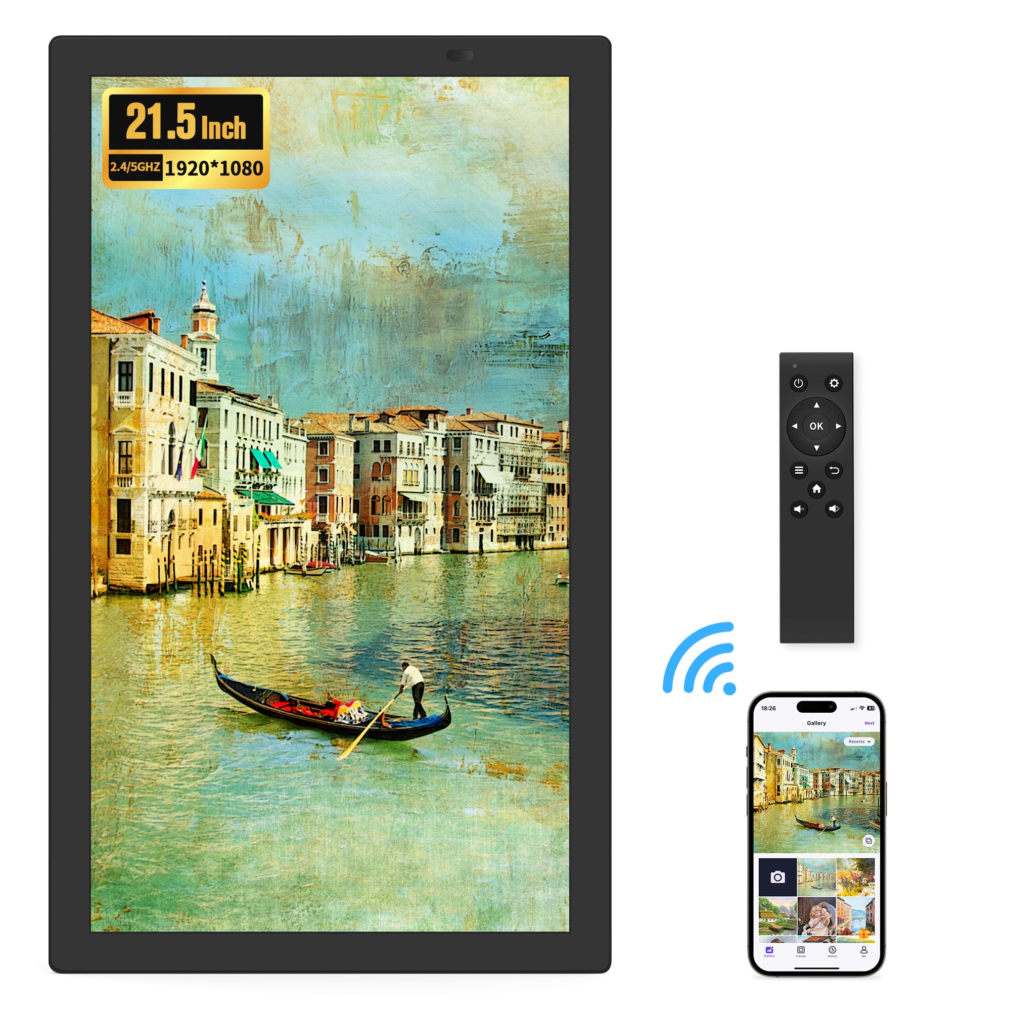 Uhale 21.5 Inch Wifi Digital Picture Frame With Remote Control, 1920 X 1080 Fhd Ips No Touch Screen Electronic Photo Frames With