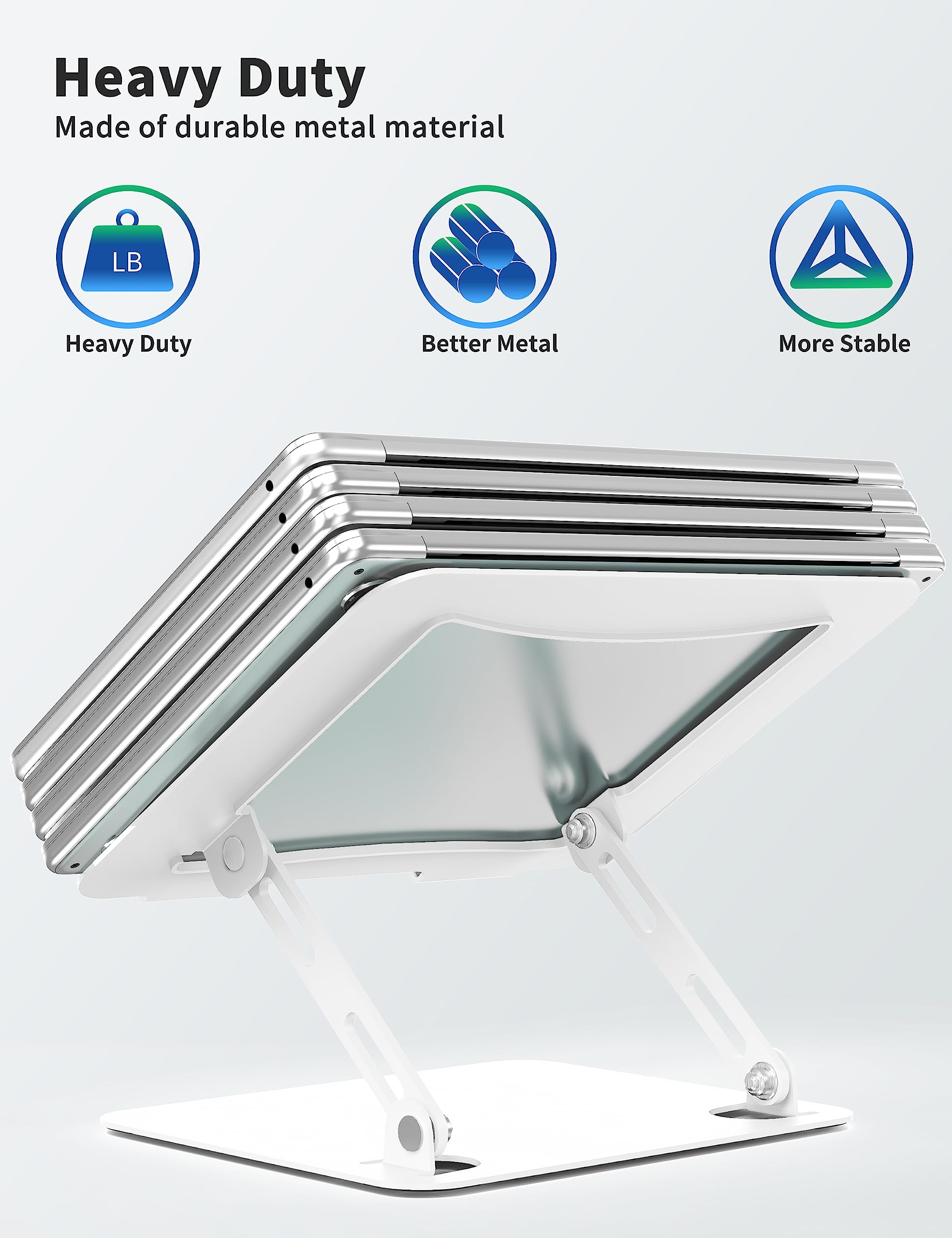 Soundance Laptop Stand For Desk, Portable Adjustable Laptop Riser, Ergonomic Design Computer Holder, Metal Laptop Mount Elevator Compatible With 10 To 15.6 Inches Pc Computer, White