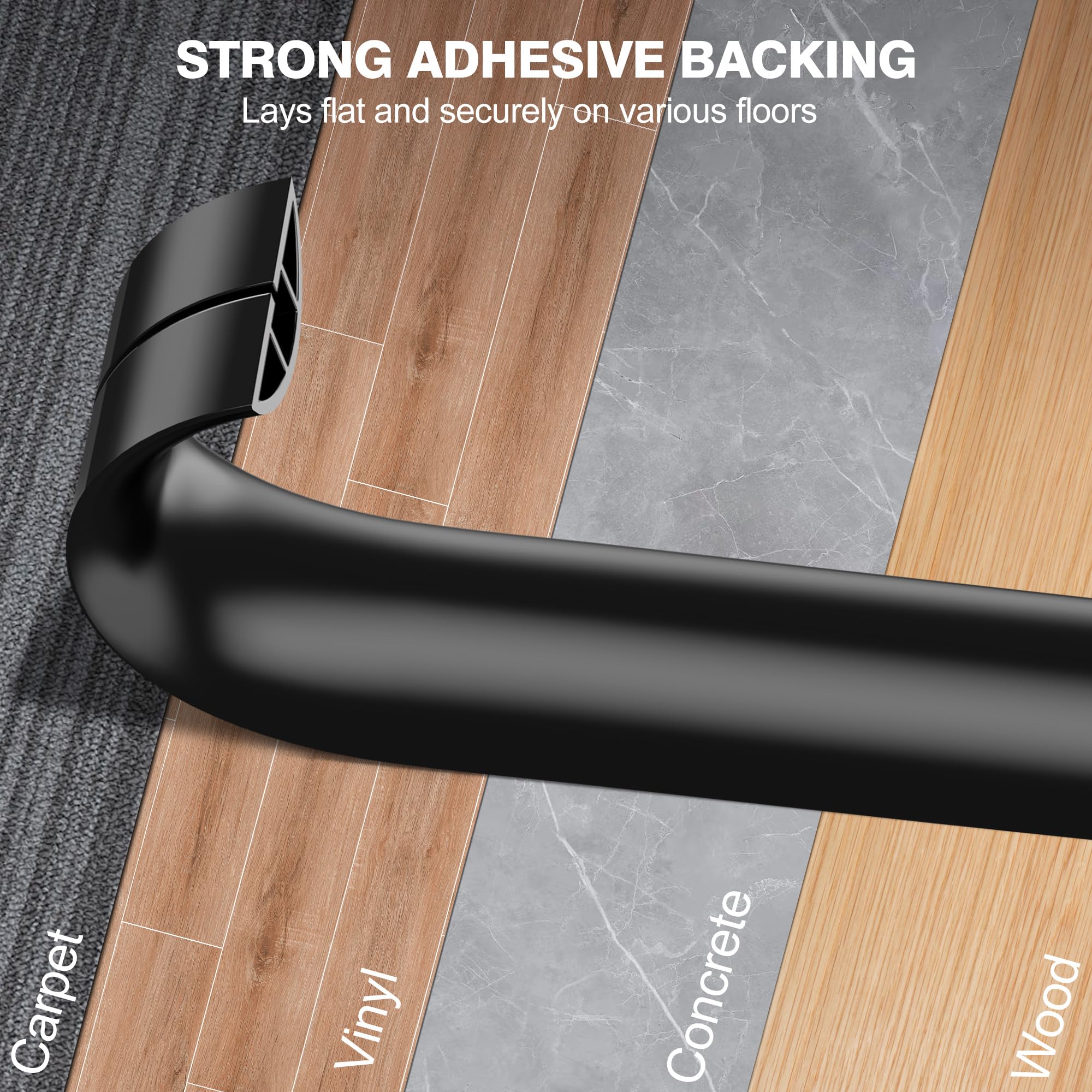 CrocSee Self-Adhesive Floor Cord Cover Cable Hider Low Profile PVC Black 6ft MCC-7B-173