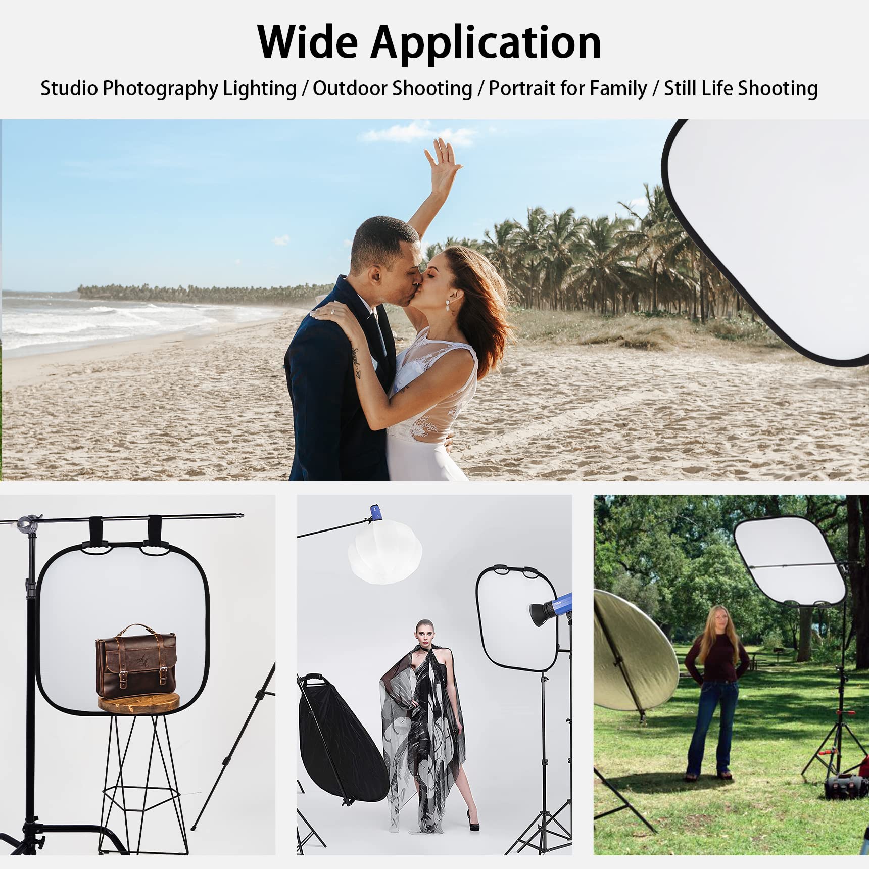 Selens 32 Inch Photography Reflector With Handle, 5 In 1 Collapsible Square Reflectors For Photo Studio Video Outdoor Accessorie