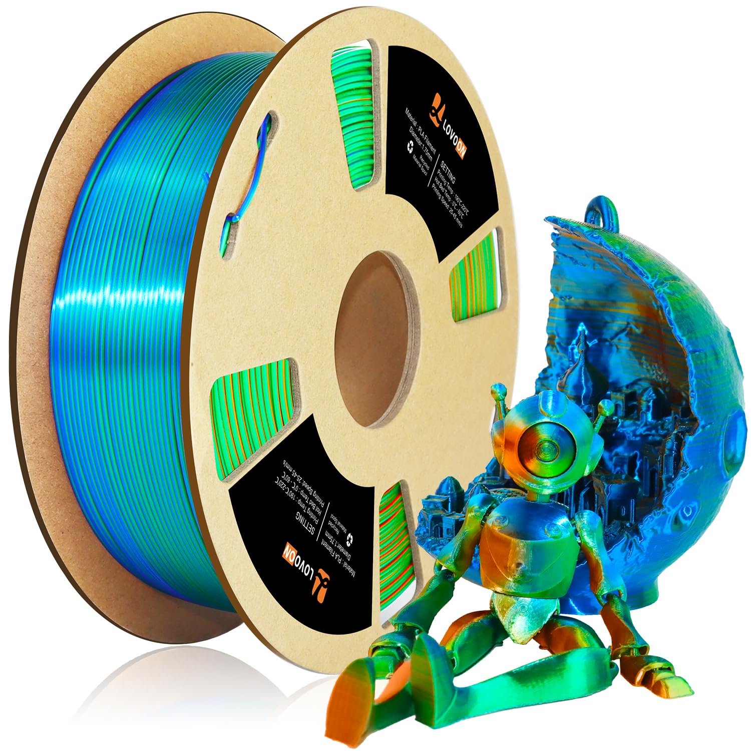 Lovoon Pla 3D Printing Filament 1.75Mm Silk Tricolors, Color Change By Angle Pla, Multicolor Pla, Fit Most Fdm Printers And 3D P