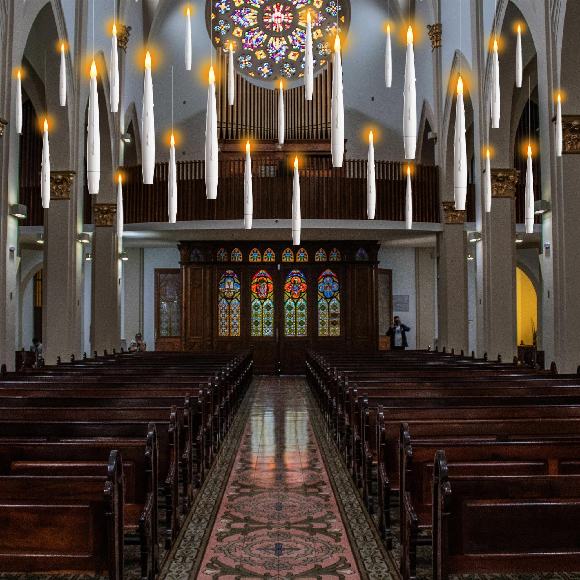 Afineth Floating Candles With Wand, Magic Hanging Candles, Flickering Flameless Floating Led Candles, White Battery Operated Ele