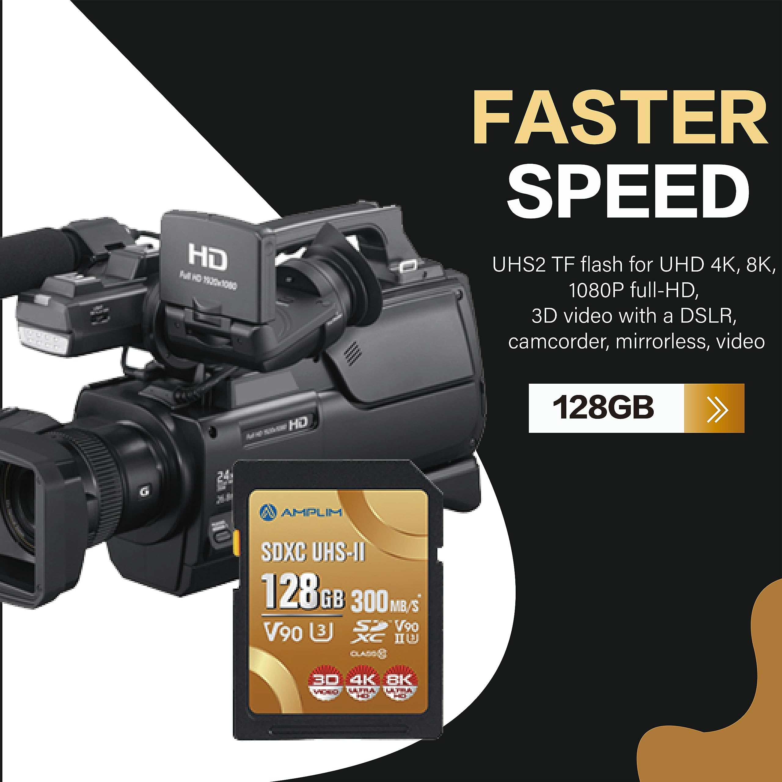 Amplim 128Gb V90 Uhs Ii Sd Sdxc Card, 300Mb/S 2000X Read/Write Lightning Speed Performance, Extreme Read, U3 Secure Digital Memory Storage For Professional Photographer And Videographer