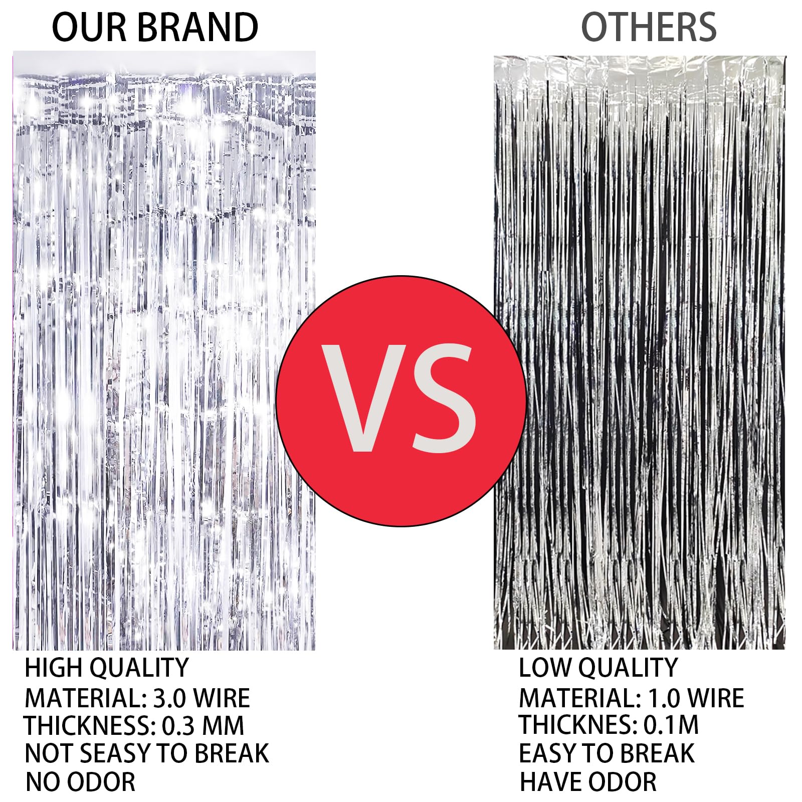 2 Pack 3.3 * 8.3 Ft Foil Curtain Metallic Tinsel Fringe Curtains Photo Booth Props Backdrop For Birthday Wedding Engagement Baby