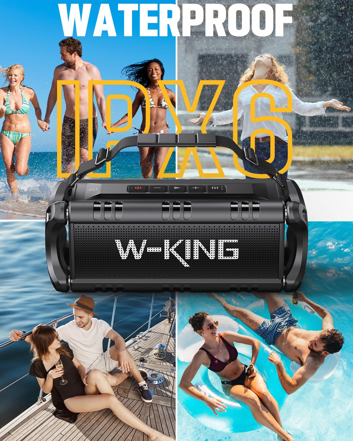 W King Bluetooth Speaker, 90W Peak 50W Speakers Bluetooth Wireless, Portable Bluetooth Speaker Loud With Deep Bass,Ipx6 Waterproof Boombox Large Outdoor Speaker/Subwoofer/Power Bank/40H/Eq/Tf/Aux/Nfc