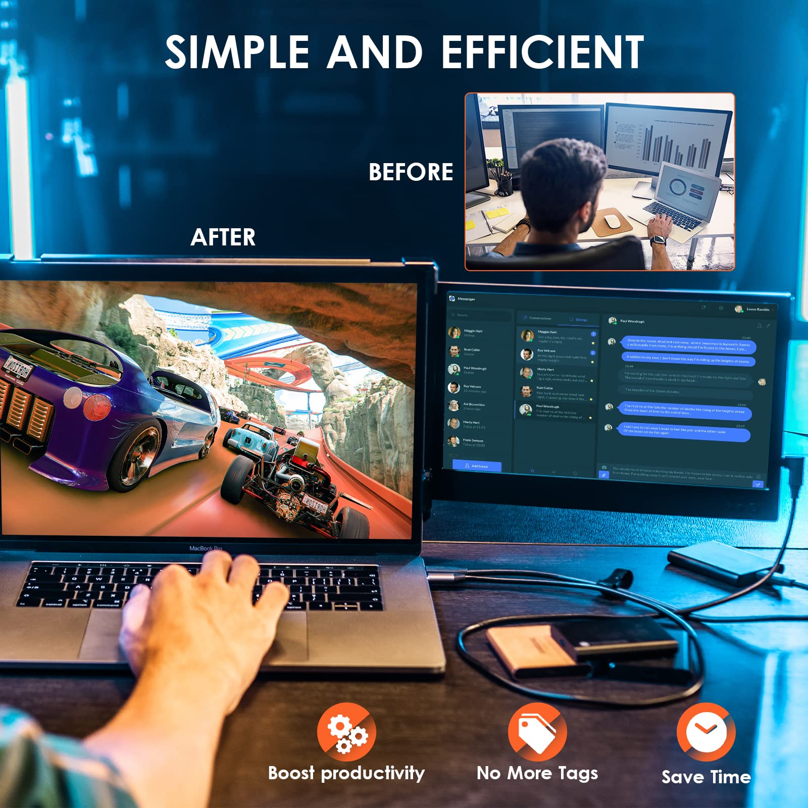 Kefeya Laptop Screen Extender, Portable Monitor For Laptop 12'' Full Hd Ips Display, Dual Monitor Extender Compatible With 13 16