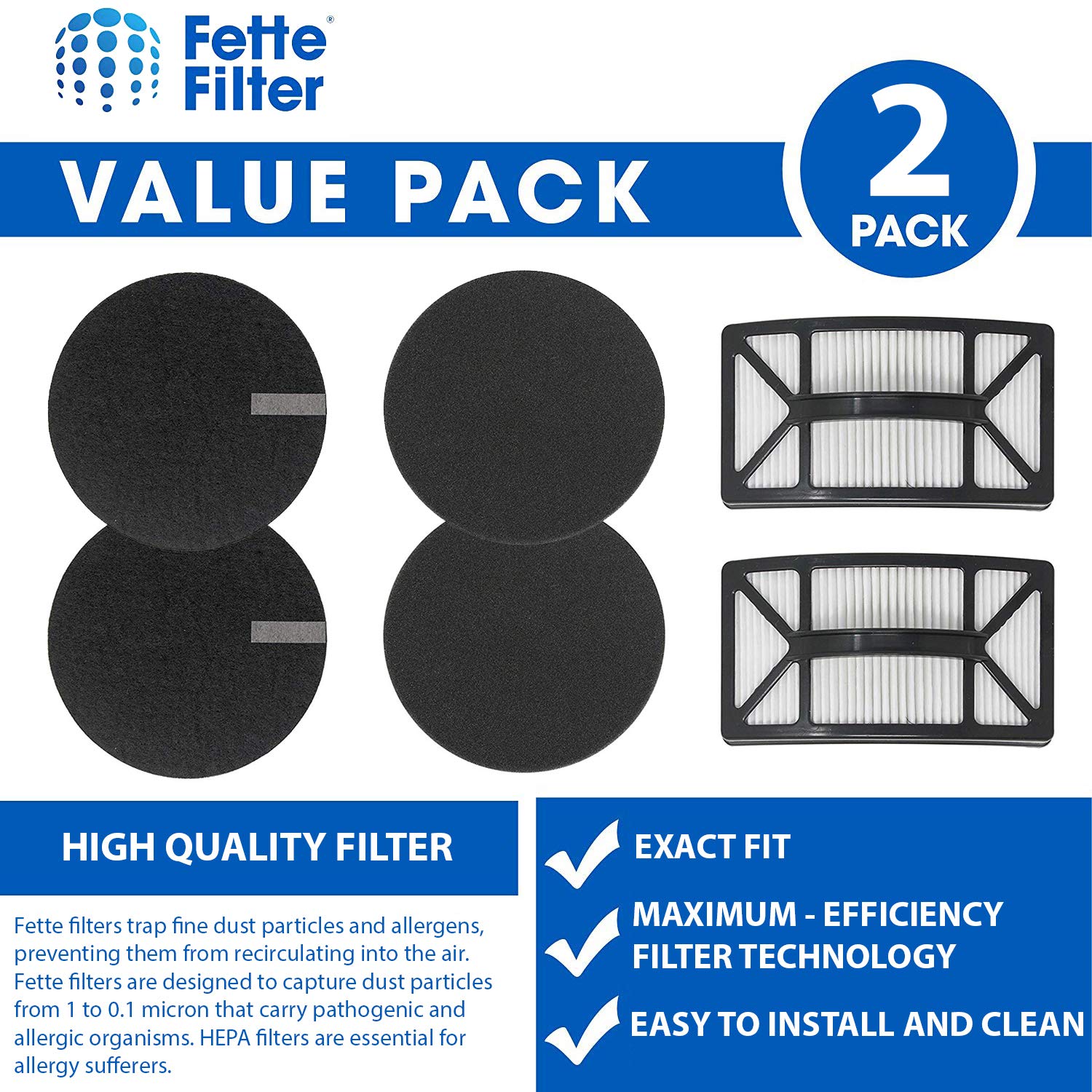 Fette Filter   Vacuum Filter Compatible With Bissell Rewind Pet Vacuum. Compare To Part # 1608225, 1601972 & 1604130. Combo Pack
