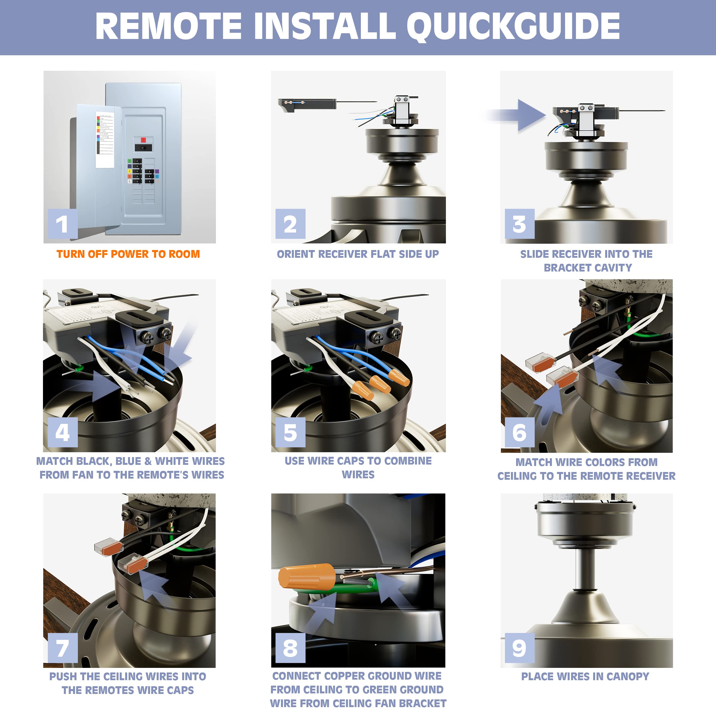 Prominence Home Smart Universal Ceiling Fan Remote Control Kit With Receiver, Wall Dock And Batteries, For Downrod Ceiling Fans