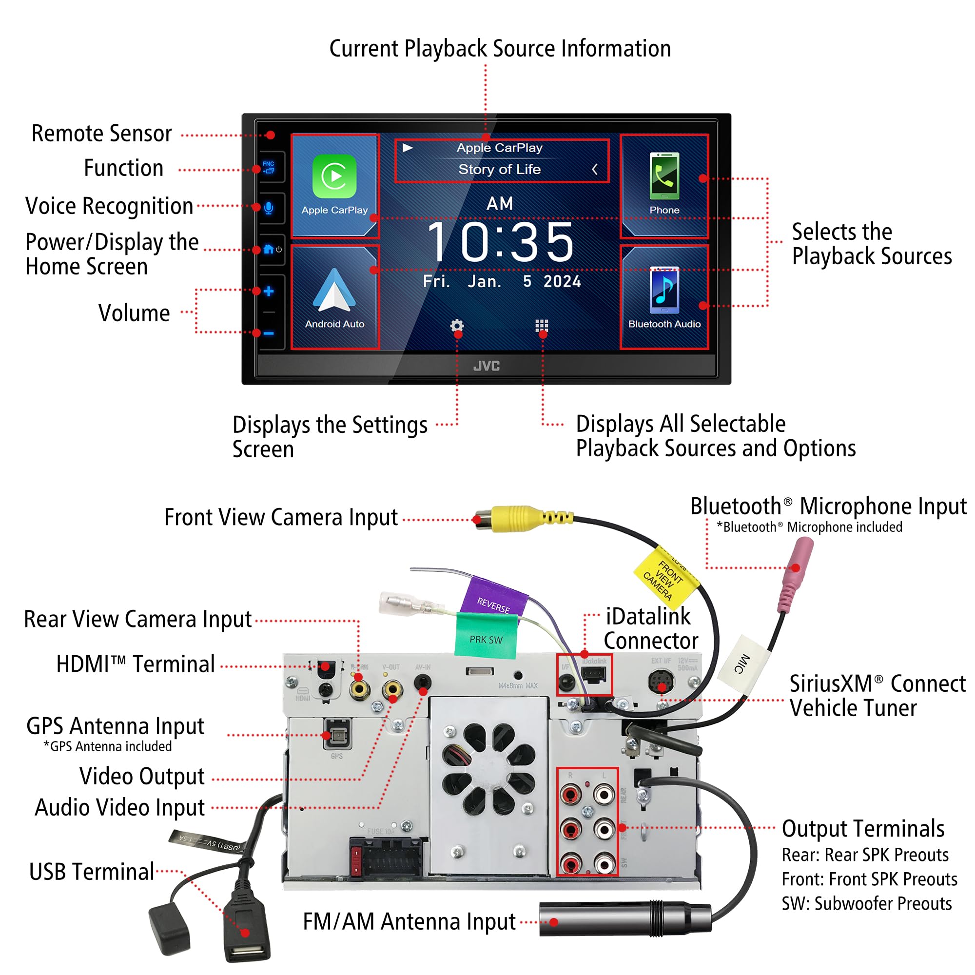 Jvc Kw-M690Bw 6.8'' Capacitive Touchscreen Car Stereo - Wireless Apple Carplay & Android Auto, Bluetooth, Usb Mirroring, 13-Band