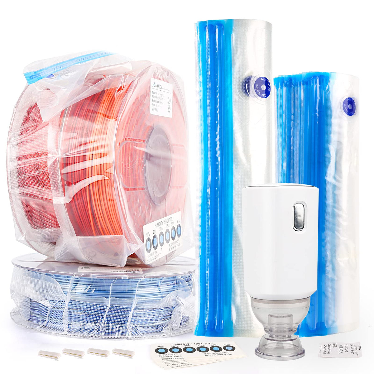 Amolen Filament Storage Bags Vacuum Kit, Cleaning Drying Sealed 16 Bags With Two Sizes For 3D Printer Filament With Automatic Pu