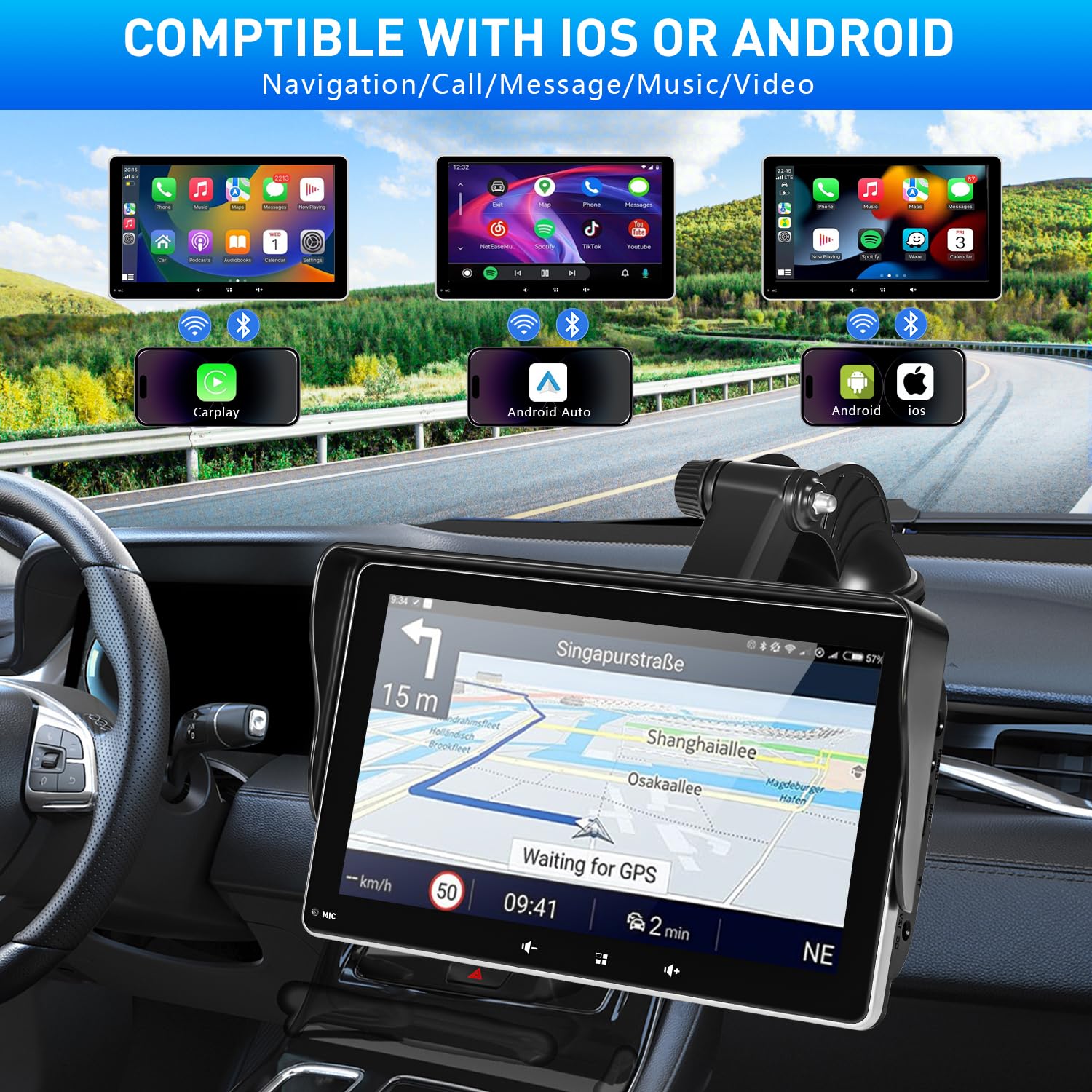 Carplay Screen For Car, 7 Inches Car Play Screen With 1080P Backup Camera, Apple Carplay And Android Auto Automatic Multimedia P