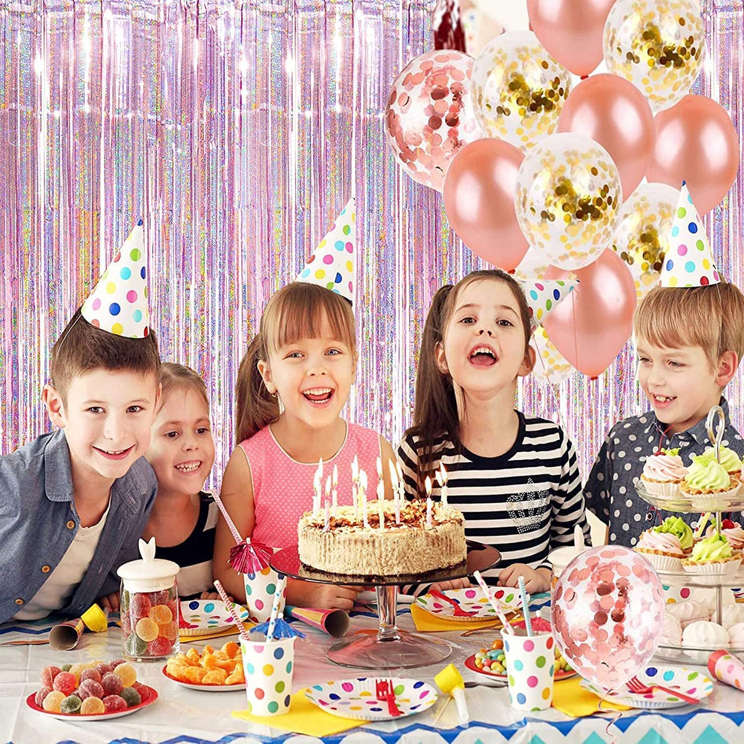 Braveshine 1 Purple 1 Pink Party Decoration Foil Fringe Backdrops   3.2 Ft X 8.2 Ft Metallic Tinsel Photo Booth Pros Streamer Cu