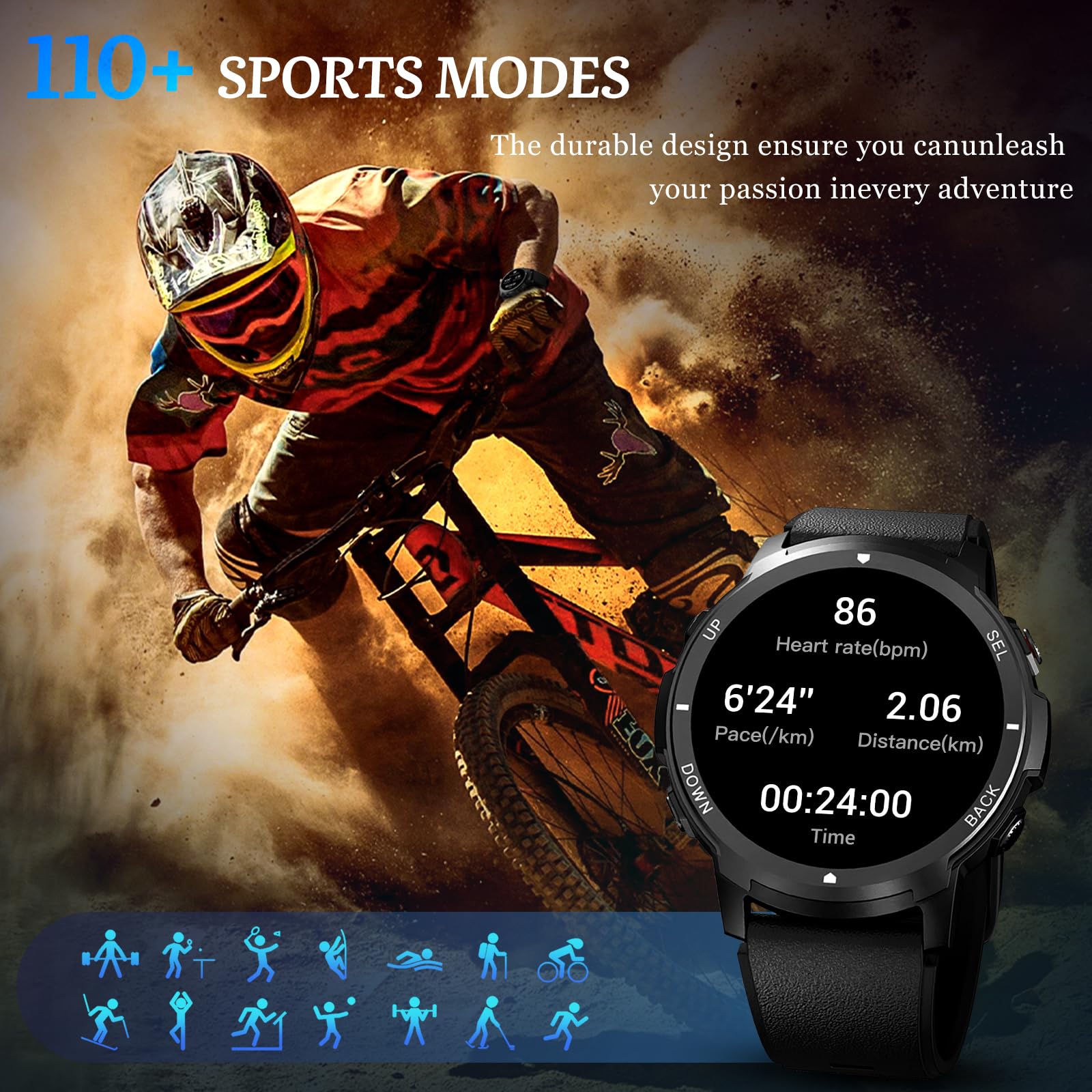 Smart Watch For Men- Bluetooth Call, 2025 Military Waterproof Fitness Sleep Tracker Watch With 110 Sports Modes, Smartwatch For
