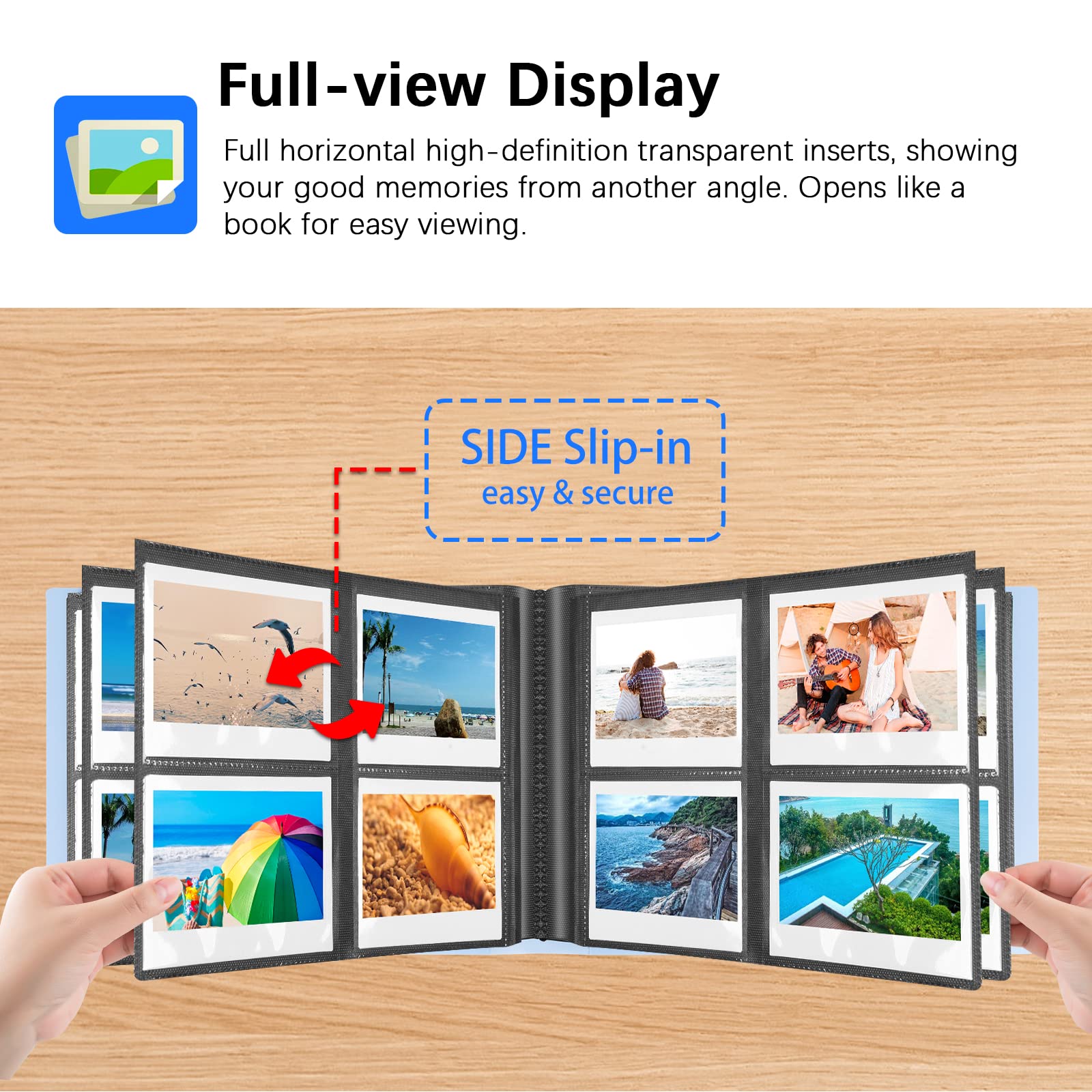 160 Pockets Photo Album For Fujifilm Instax Wide 300 Camera, For Polaroid 600 Photo Album, Albums For Polaroid Now+ Now Onestep2 Onestep+ 600 Instant Film Camera, Pop Lab Instant Print Camera (Blue)