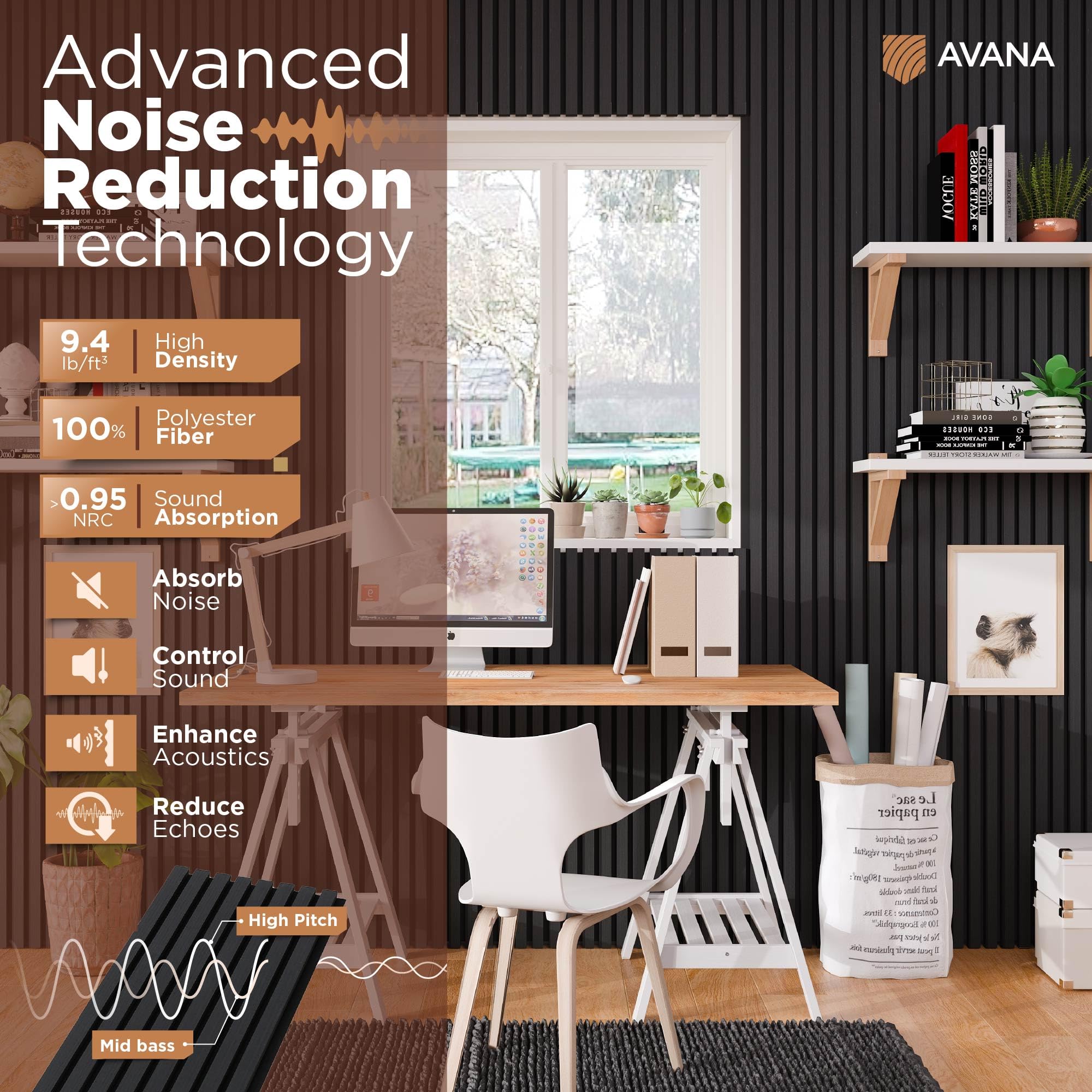 Avana Acoustic Wood Wall Panels   47.2 X 12.6 Inch Black Oak Acoustic Panels 2 Pcs   Modern Wall Panels For Interior Wall Decor