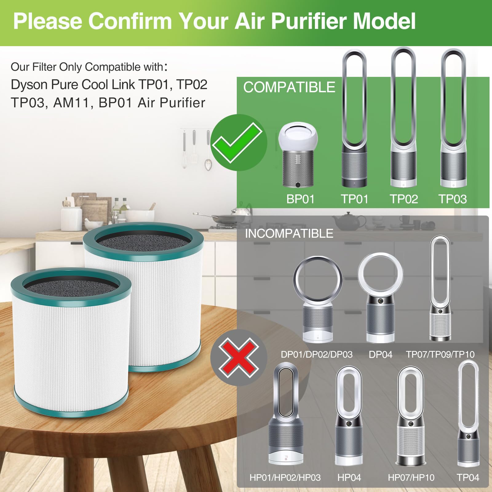 Tp01 Hepa Filter Replacement Compatible With Dyson Tower Purifier Pure Cool Link Tp01, Tp02, Tp03, Am11, Bp01 Models, Replace Pa