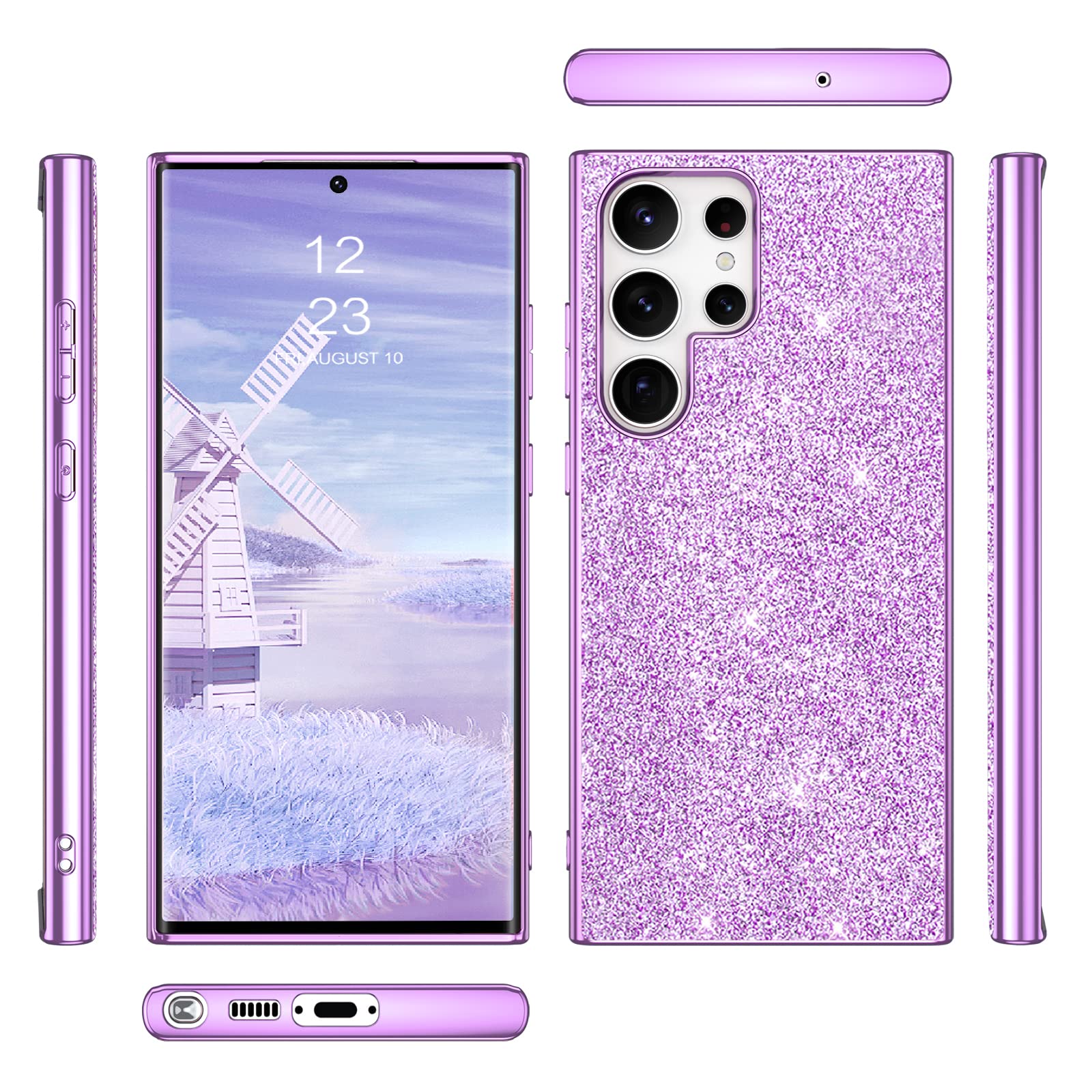 Yinlai Samsung Galaxy S23 Ultra Case, 6.8 Inch Glitter Bling Sparkly Shiny Slim Women Girls Hybrid Soft Smooth Shockproof Protec