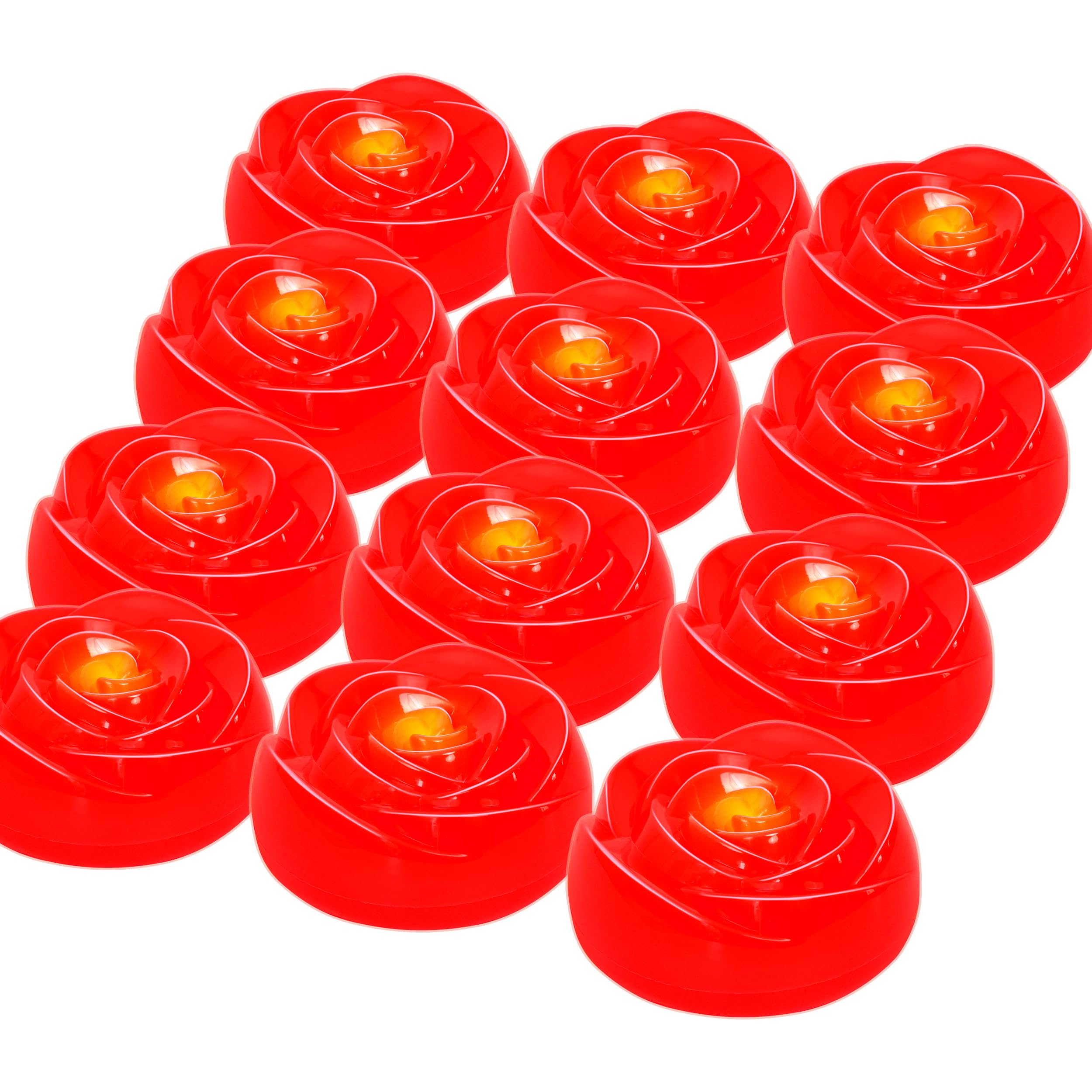 Aignis 12Pcs Flameless Led Floating Candles, Red Rose Plastic Tealights Battery Operated, 120+ Hours Glow Time, Cozy Light For R