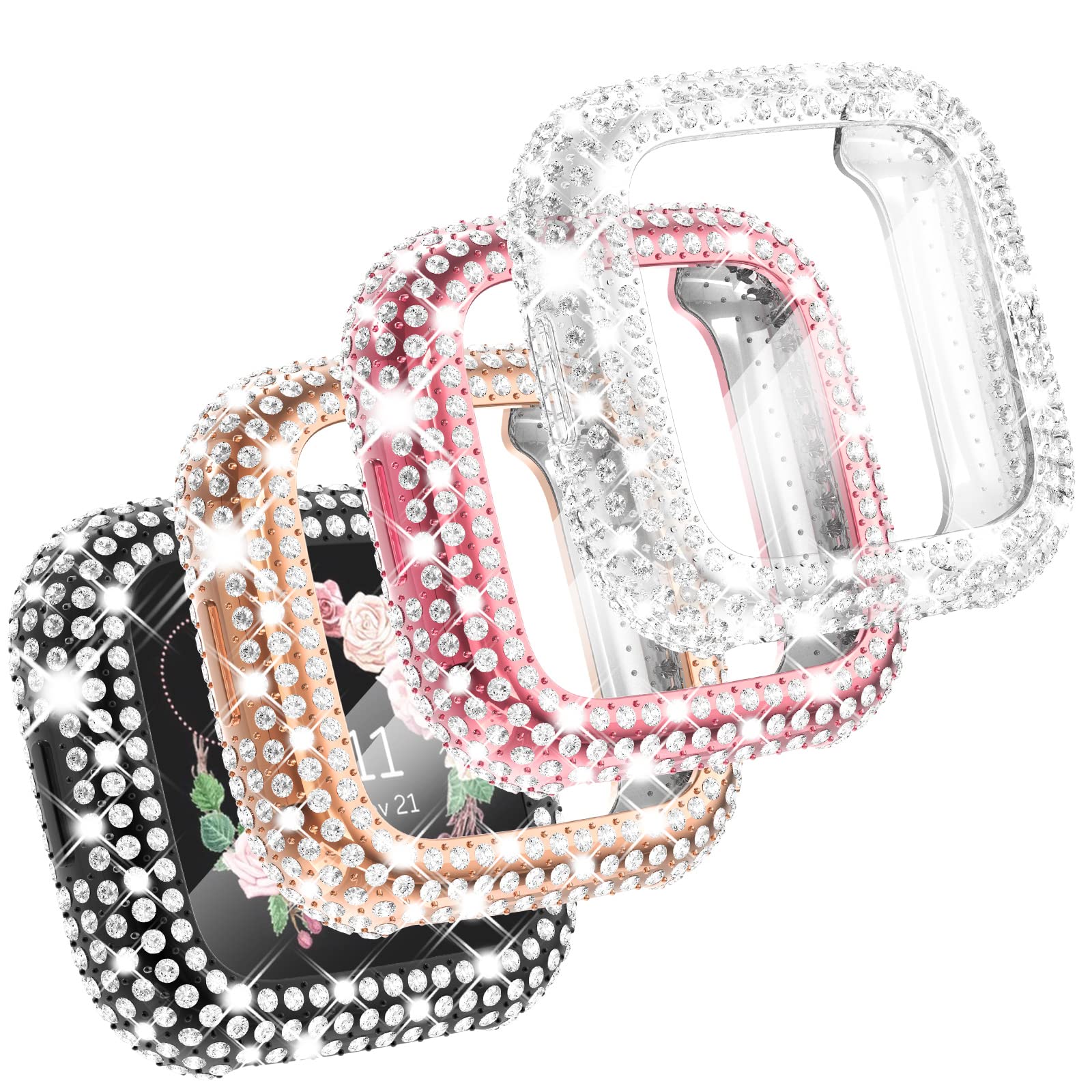Chanchy 4 Pack Bling Case Compatible With Fitbit Versa 2, Over 200 Crystal Soft Tpu Full Protective Case Cover Bumper For Fitbit