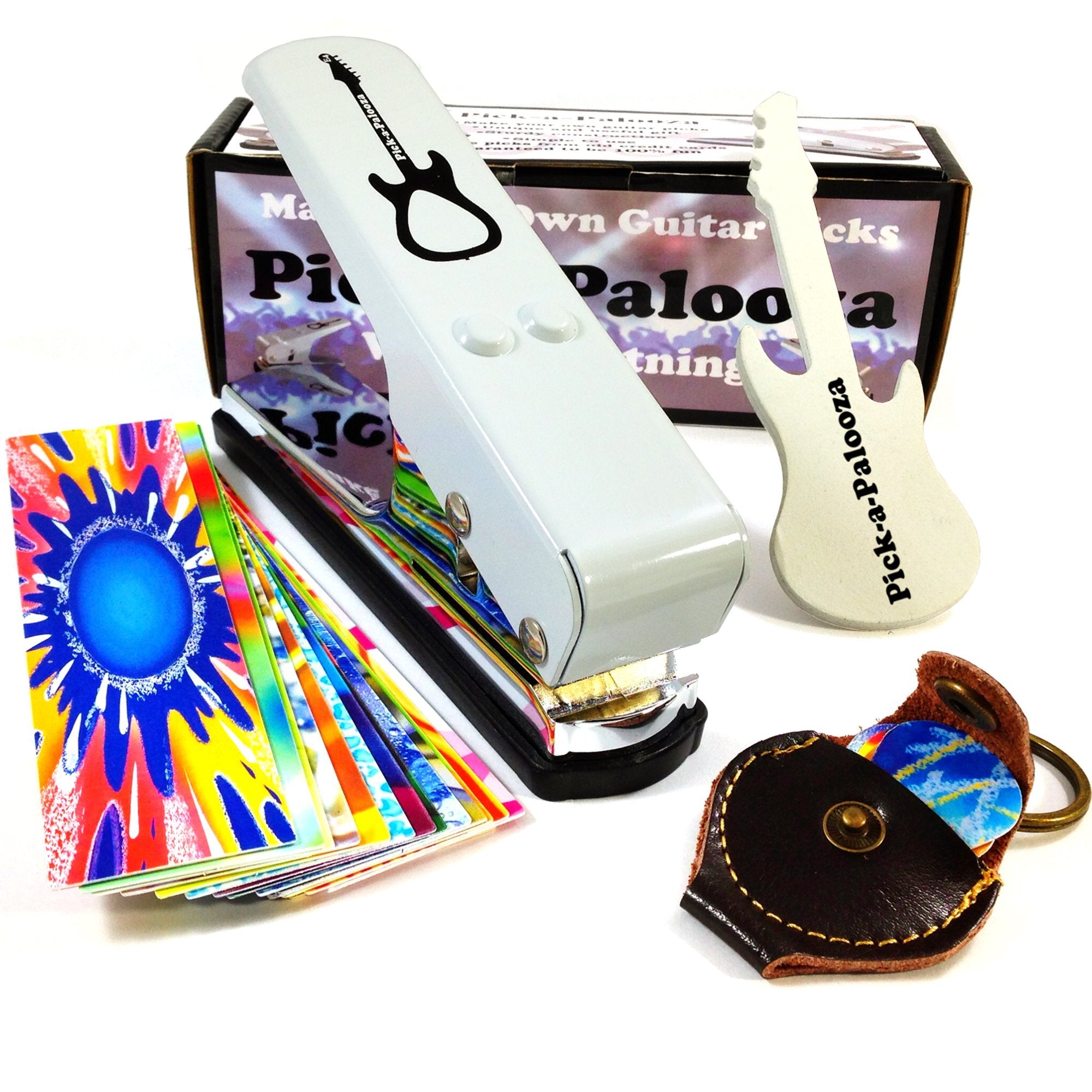 Pick A Palooza Diy Guitar Pick Punch Mega Gift Pack   The Premium Guitar Pick Maker   Includes Leather Key Chain Pick Holder, 15