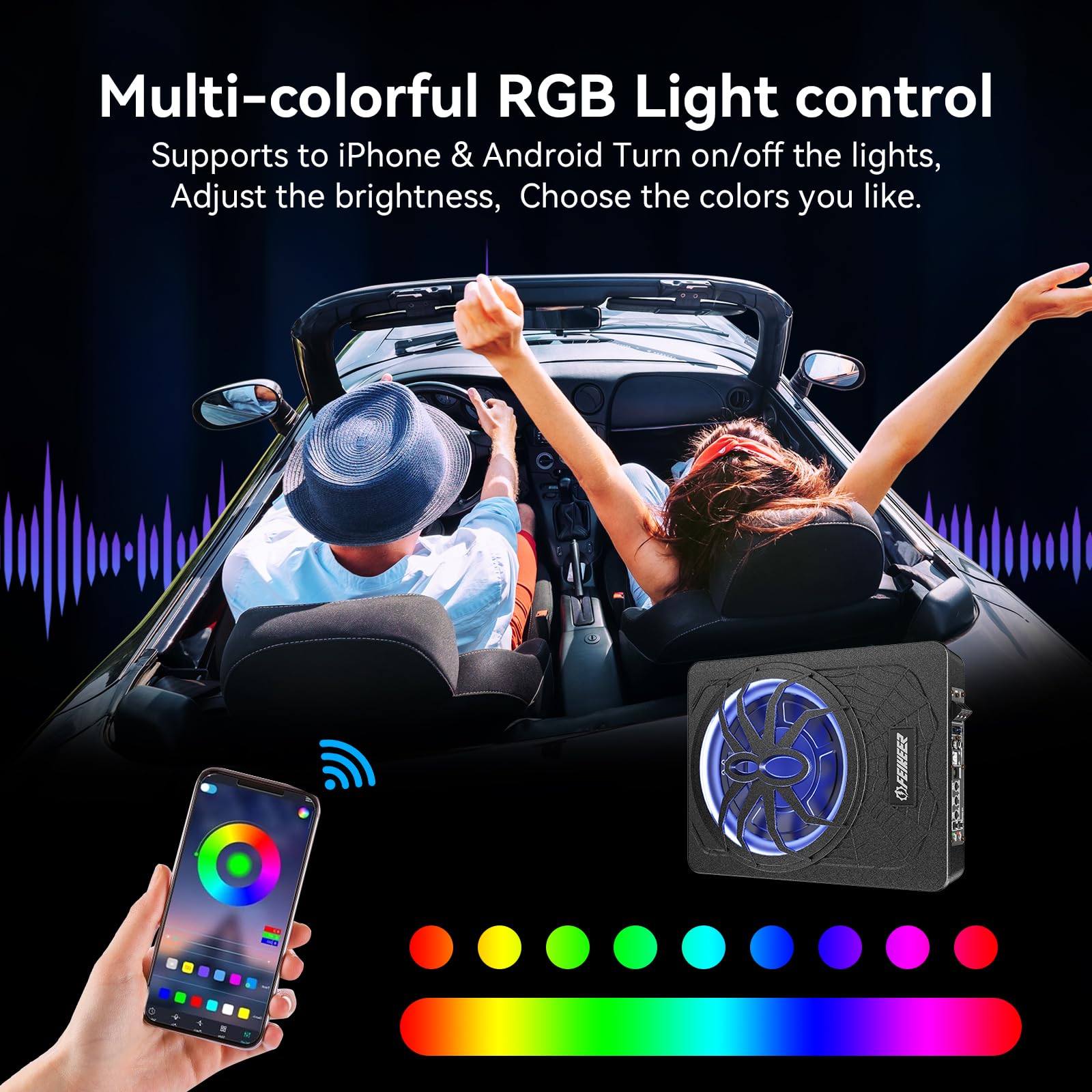 2025 10'' 1200W Under Seat Car Subwoofer, With Multicolor Led Lighting, Deep Bass Enhancement, Space Saving Design. Under Seat S