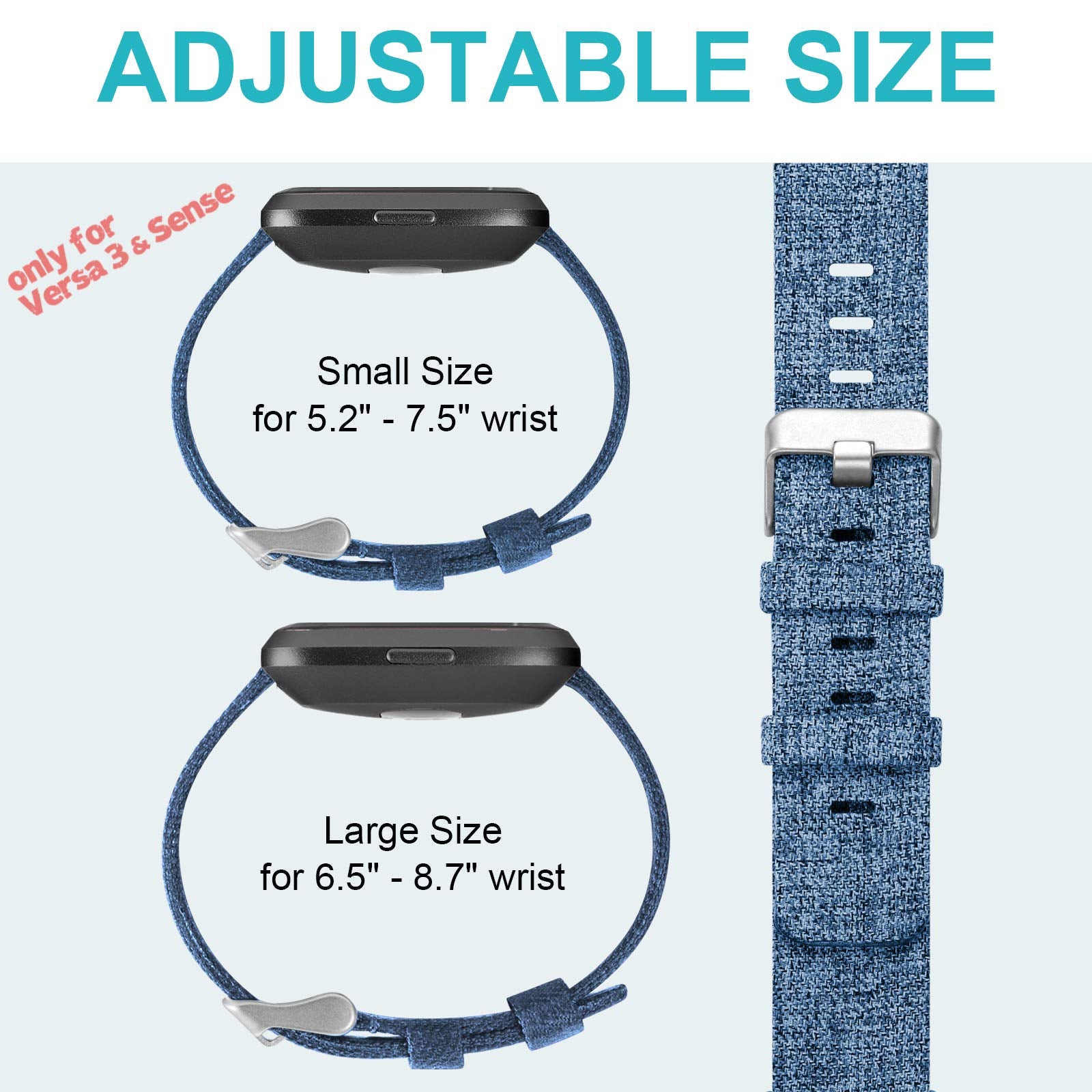 Maledan Bands Compatible With Fitbit Versa 3 & Sense For Women & Men, Breathable Woven Fabric Adjustable Stylish Strap For Versa