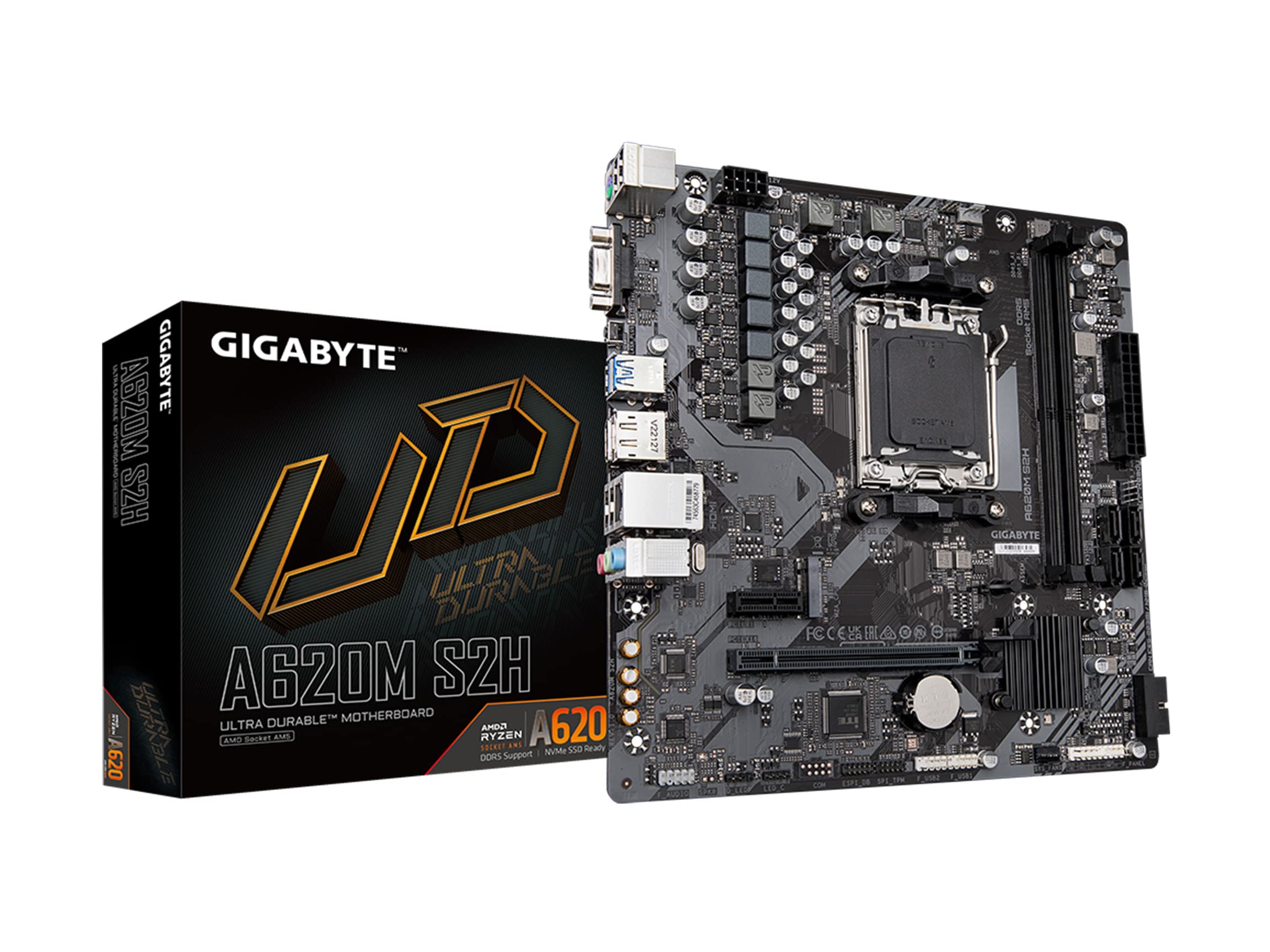 GIGABYTE A620M S2H (AM5/ LGA 1718/ AMD/ A620/ Micro ATX/ 5-Year Warranty/ DDR5/ Single M.2/ PCIe 4.0/ USB 3.2 Gen1/ Realtek 1GbE