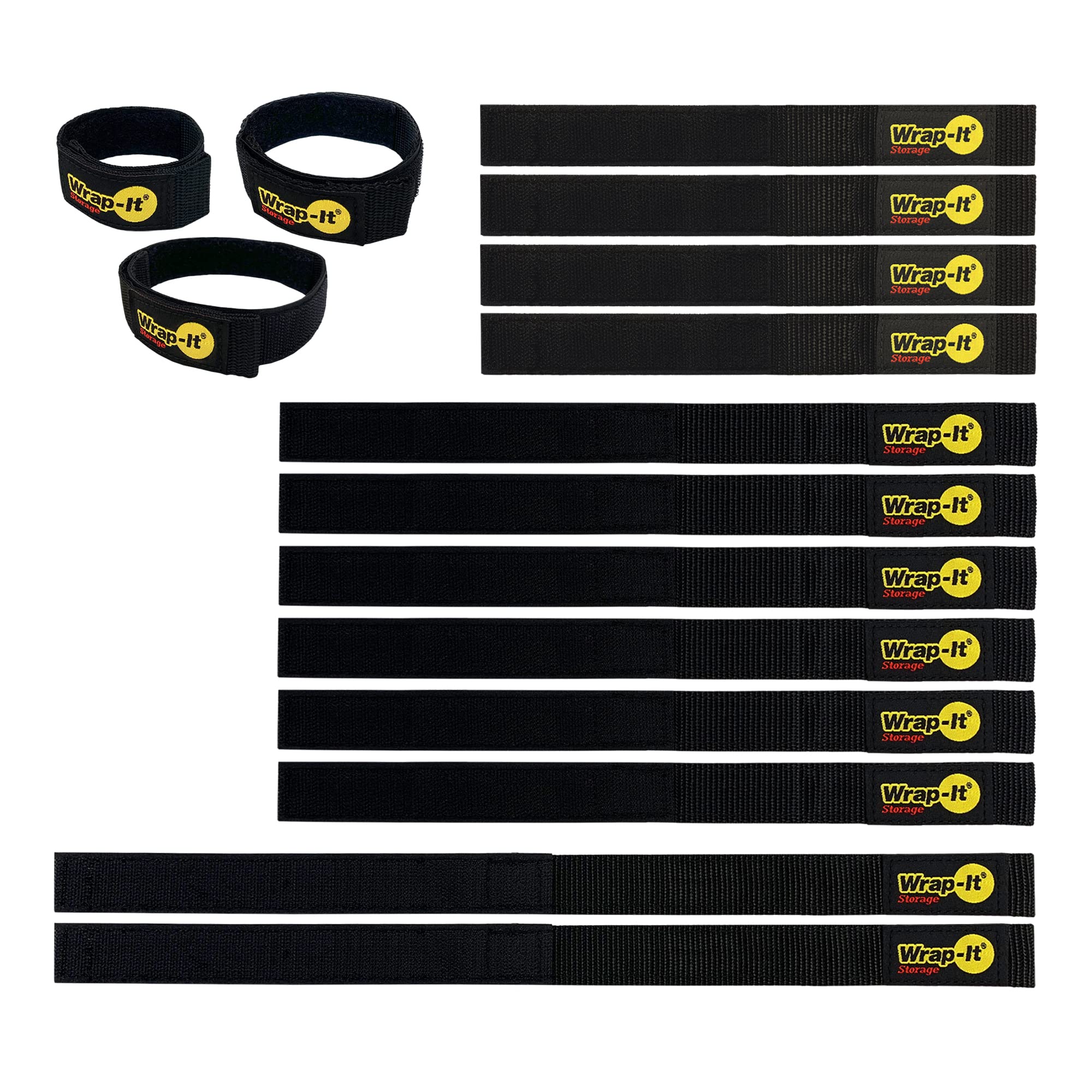 Quick Straps By Wrap It Storage   Assorted 12 Pack (Black)   Hook And Loop Hose And Cable Organizers