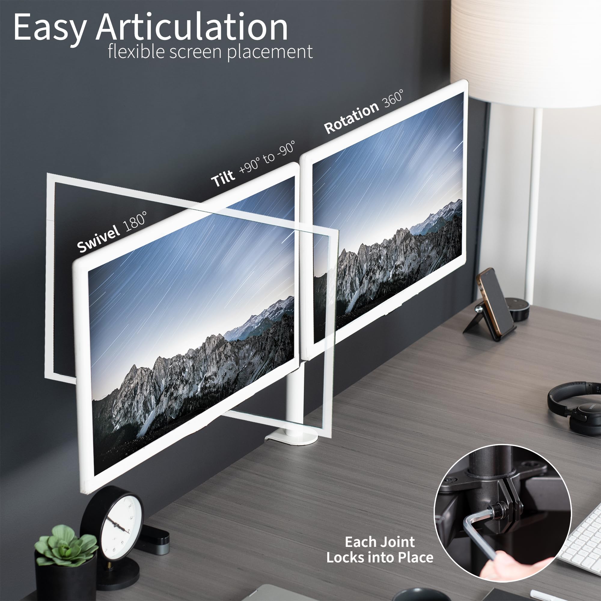 VIVO Dual Monitor Desk Mount, Heavy Duty Fully Adjustable Stand, Fits 2 LCD LED Screens up to 32 inches, White, STAND V032W