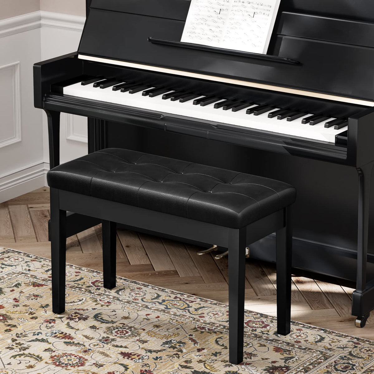 HOOBRO Duet Piano Bench with Padded Cushion and Storage Compartment for ...