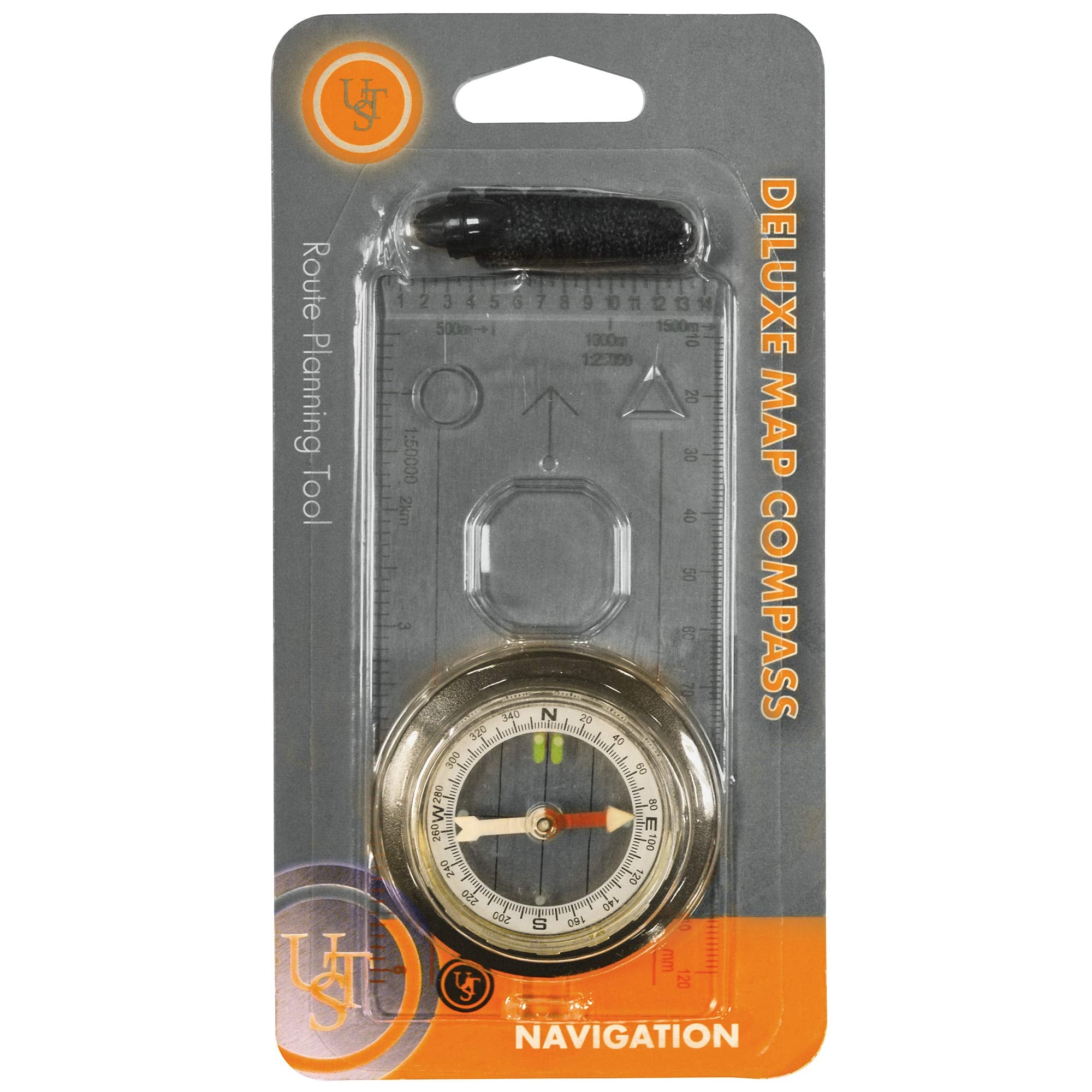 Ust Deluxe Map Compass With Raised Base Plate And Swivel Bezel For Hiking, Camping, Backpacking, Emergency And Outdoor Survival
