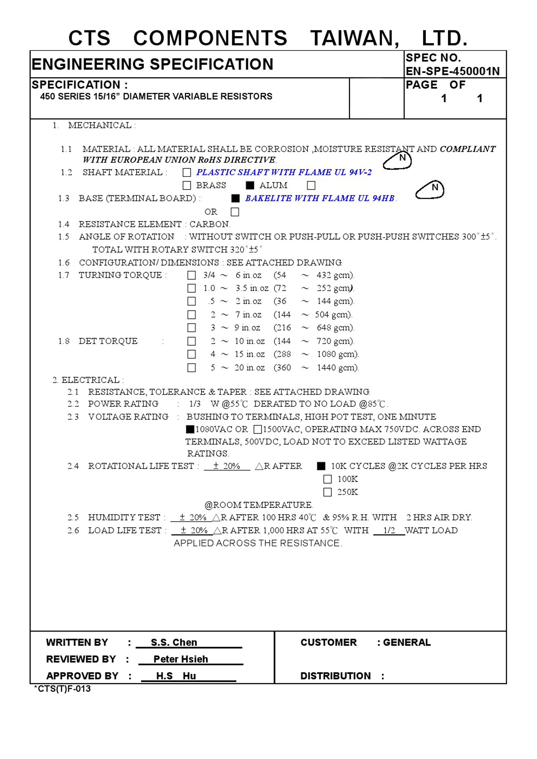 Cts 500K Electric Guitar Pots Guitar Linear Potentiometer B500K