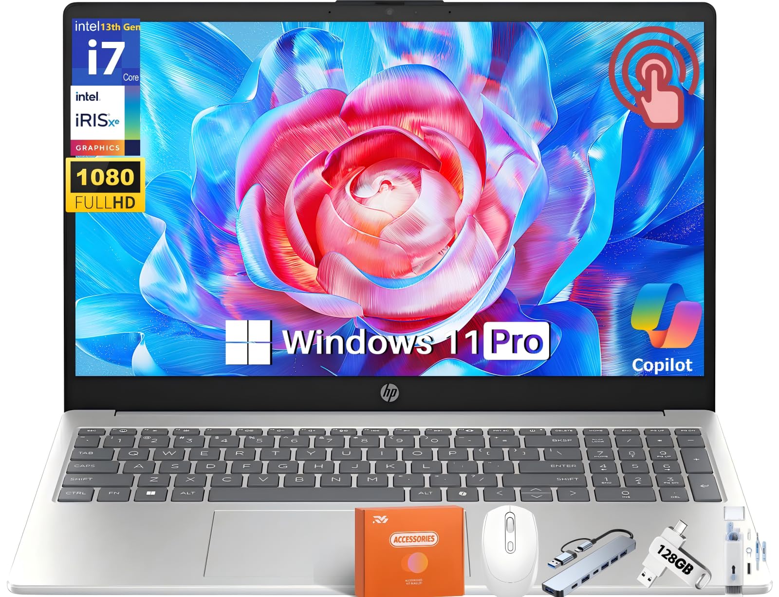 HP 15.6 Touchscreen Laptop Computer for Business, Intel 10-Core i7-1355U(up to 5.0 GHz), 15.6 FHD Touch Screen, 32 GB RAM, 1 TB