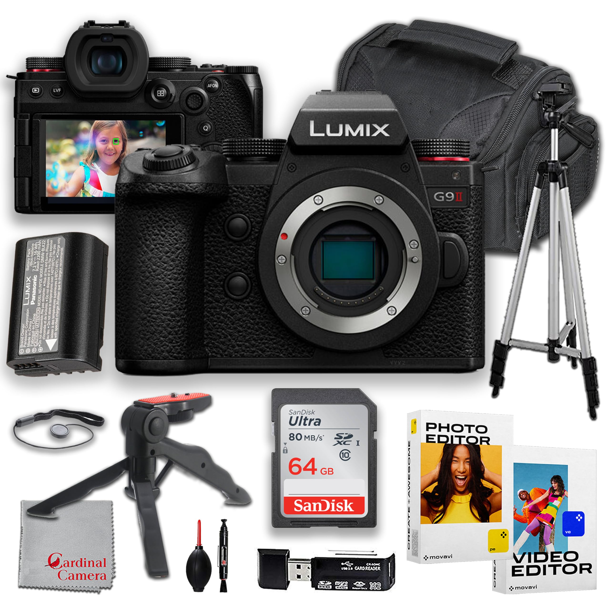 Panasonic Lumix G9 II Mirrorless Camera (Body) | 25.2MP | 64GB Memory, Editing Software, Tripod Bundle & More, compact, Black
